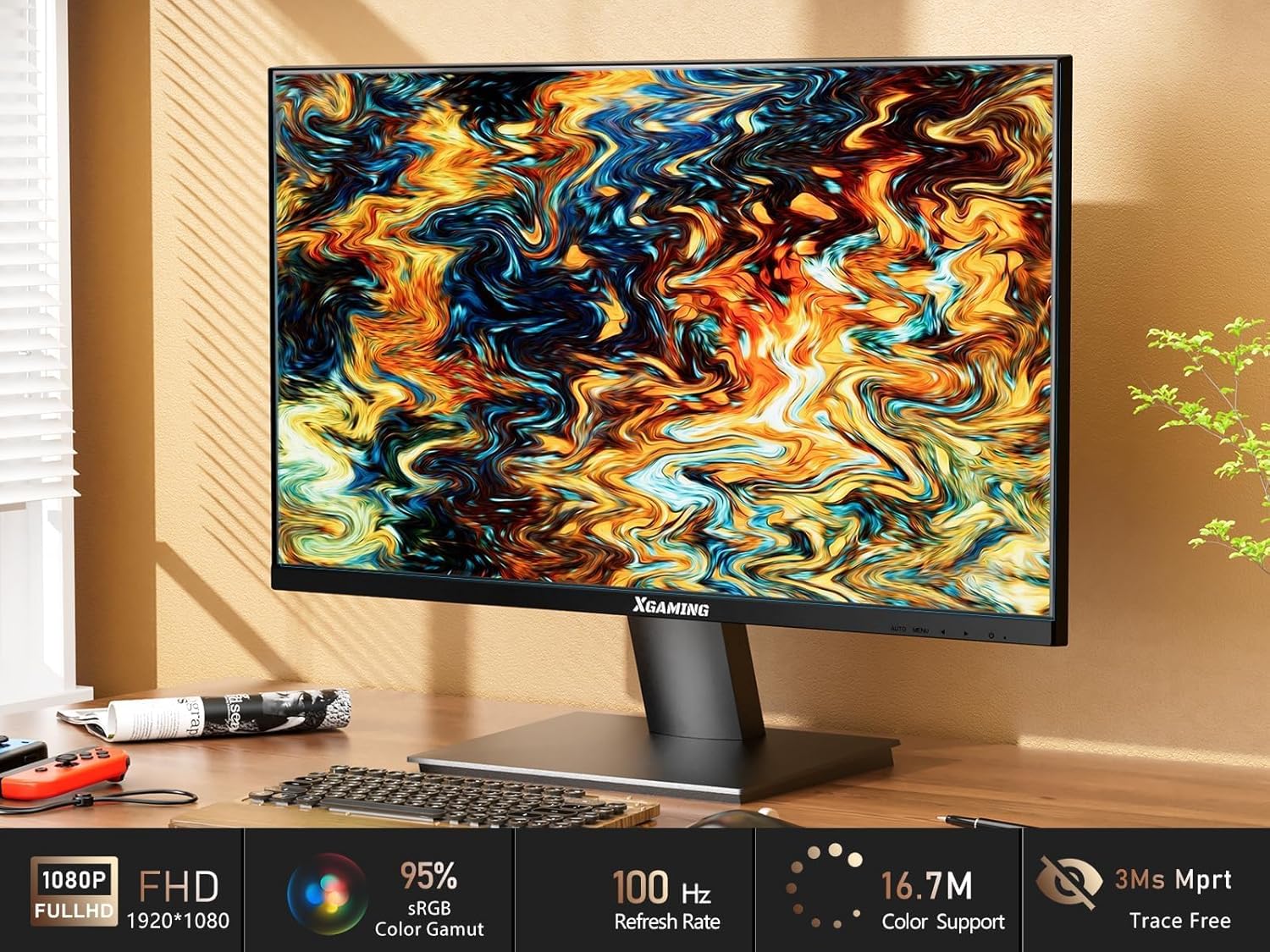 Monitor de juegos FHD de 23.8 pulgadas 100 Hz, monitor de PC IPS HDR, pantalla HDMI, 1080P con atención ocular de poca luz azul, FreeSync integrado,