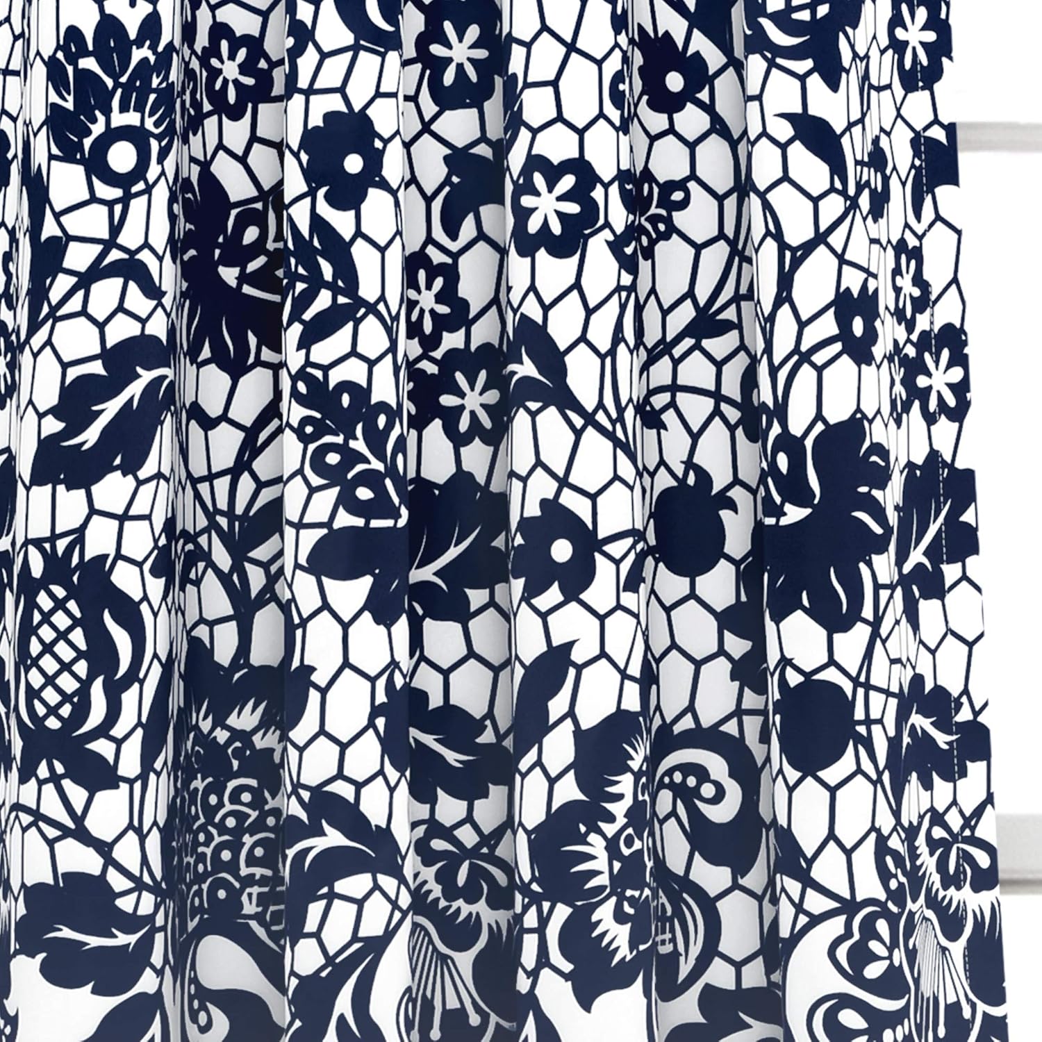 LUSH DÉCOR – Cortinas estampadas con filtro de luz azul marino Lush Decor Estate Garden para sala, comedor, dormitorio (par), largo ancho, 84 x 52