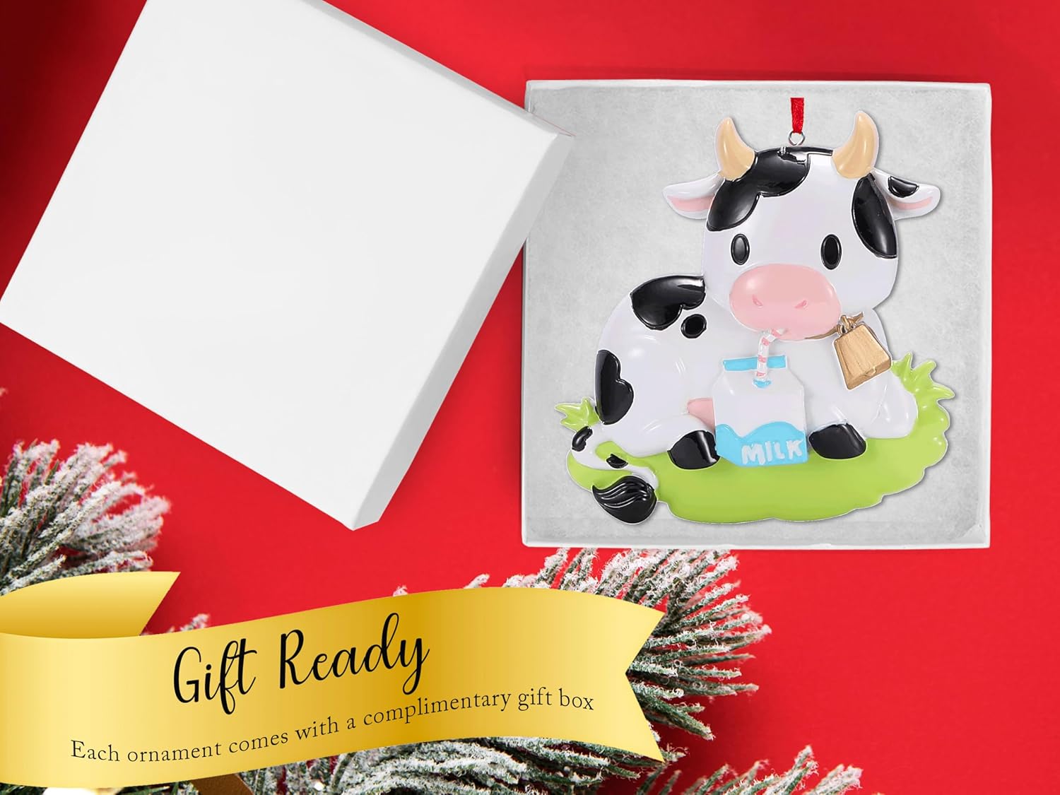 Adorno de Navidad personalizado de vaca 2023  Animal de granja con estampado de vaca y decoración de árbol de Navidad de leche  Regalo de recuerdo