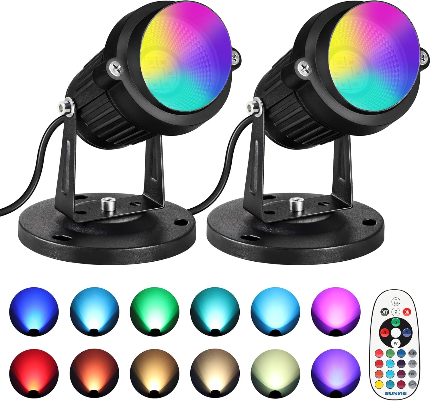 SUNVIE RGBW – Luces de punto para interiores de 6 W con control remoto, 16 luces que cambian de color para interiores de 120 V, focos LED de