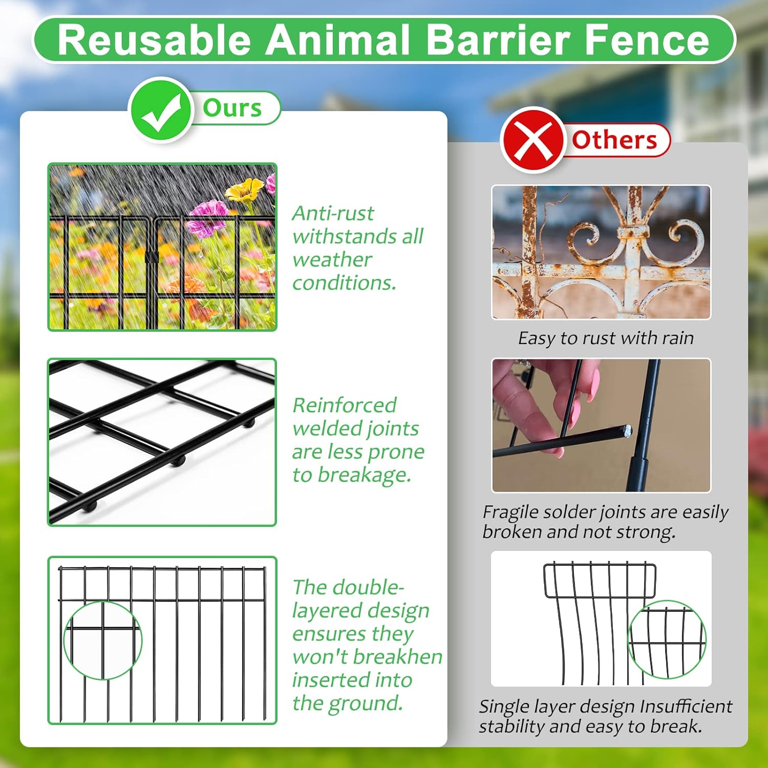 Paquete de 4 vallas de barrera de animales de 20 pulgadas de largo x 10 pulgadas de alto, cercado de jardín decorativo subterráneo con espacio de