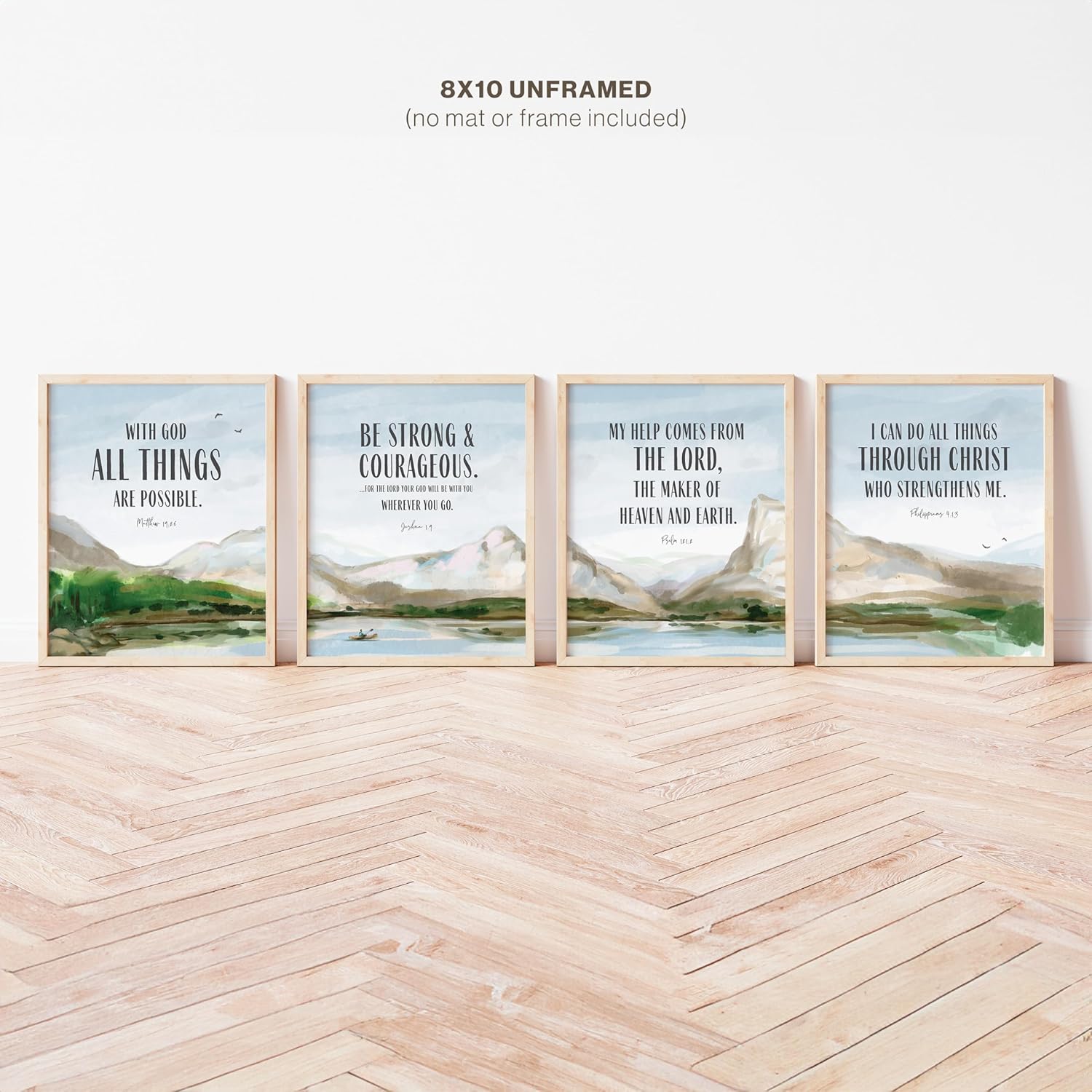 Juego de póster con versículo bíblico con texto en inglés “I Can Do All Things Through Christ”, decoración de pared cristiana de 4 piezas, arte de