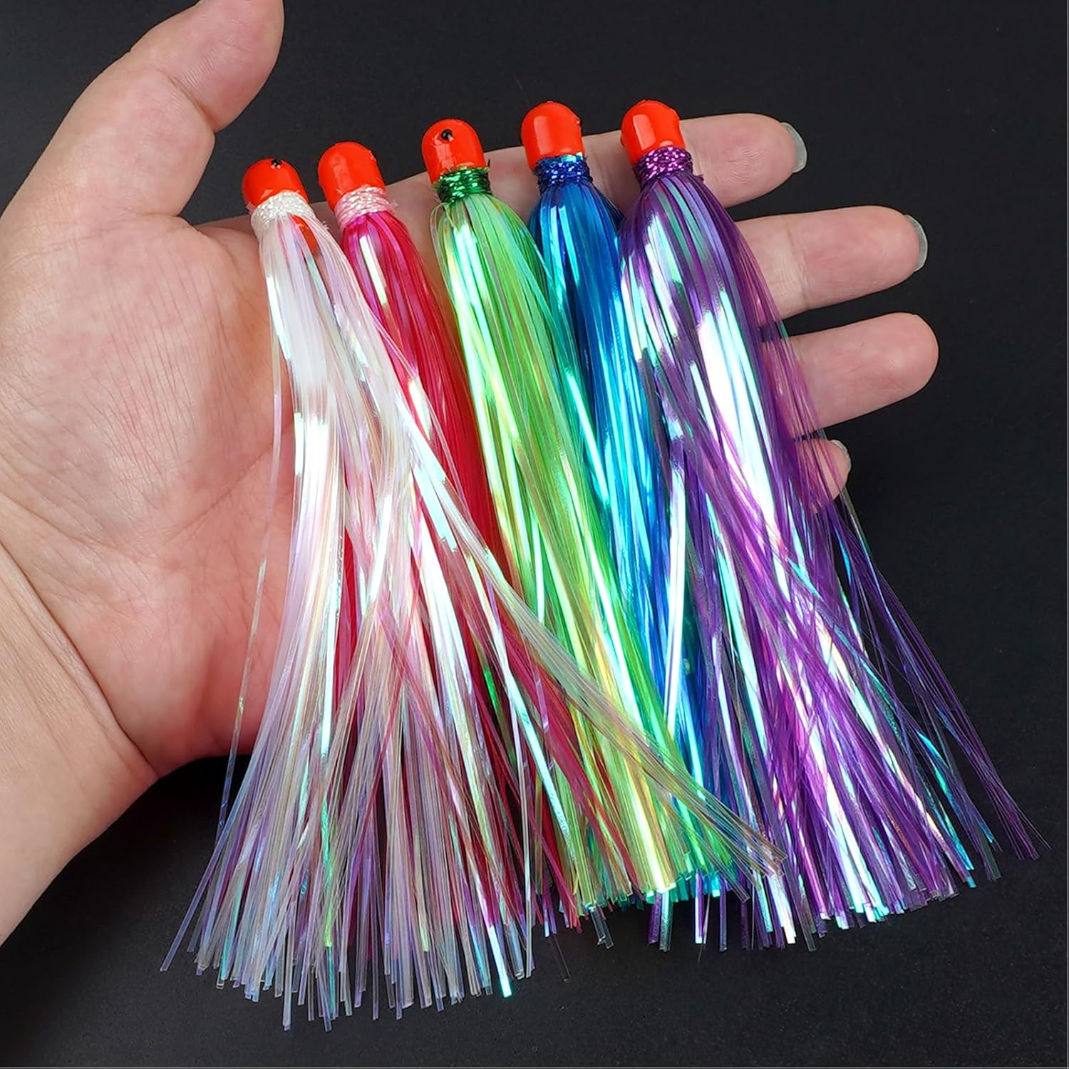 Mylar Flash Teaser Tail Bucktail Fishing Teasers Pesca Cabeza de plantilla con peso, señuelos de pesca, cebo Jig Bullet Sinkers Mylar Flash Faldas