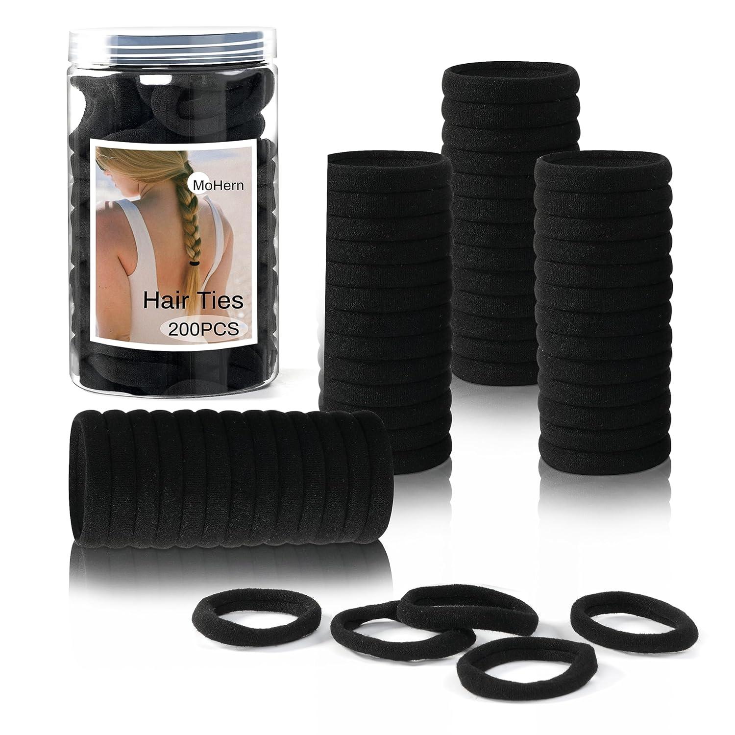 Lazos negros para cabello grueso sin daños, 200 soportes para cola de caballo, accesorios para el cabello para mujeres, elásticos para el cabello
