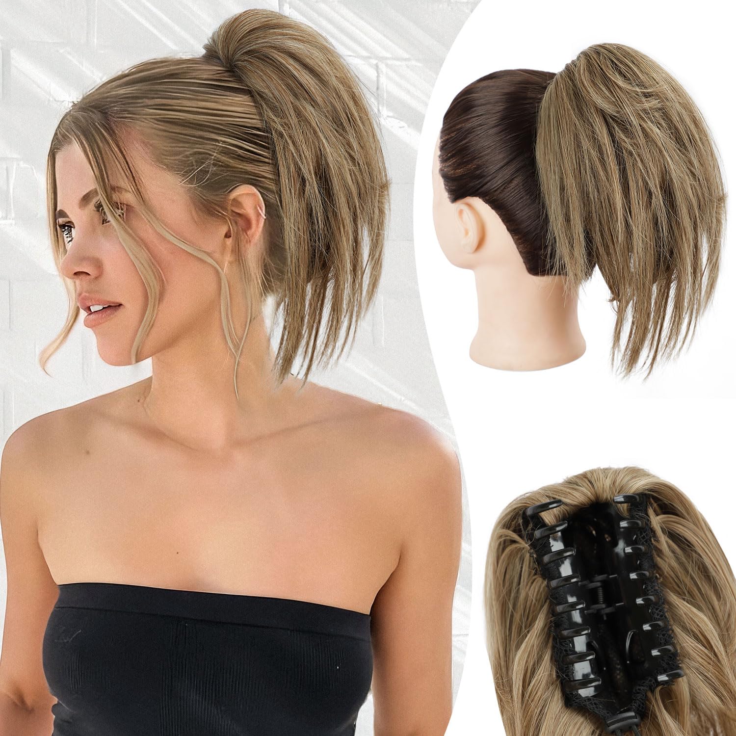 DOROJJ Moño desordenado, moño sintético despeinado, pieza de pelo corto, extensión de pelo sintético con banda de goma elástica, accesorios para