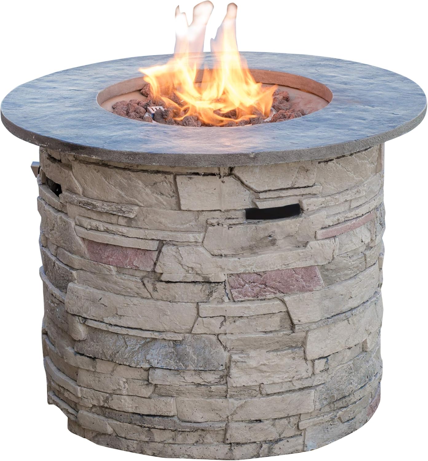Christopher Knight Home Rogers – Foguera de propano redonda de 32 pulgadas superior – 40,000 BTU, redonda, gris