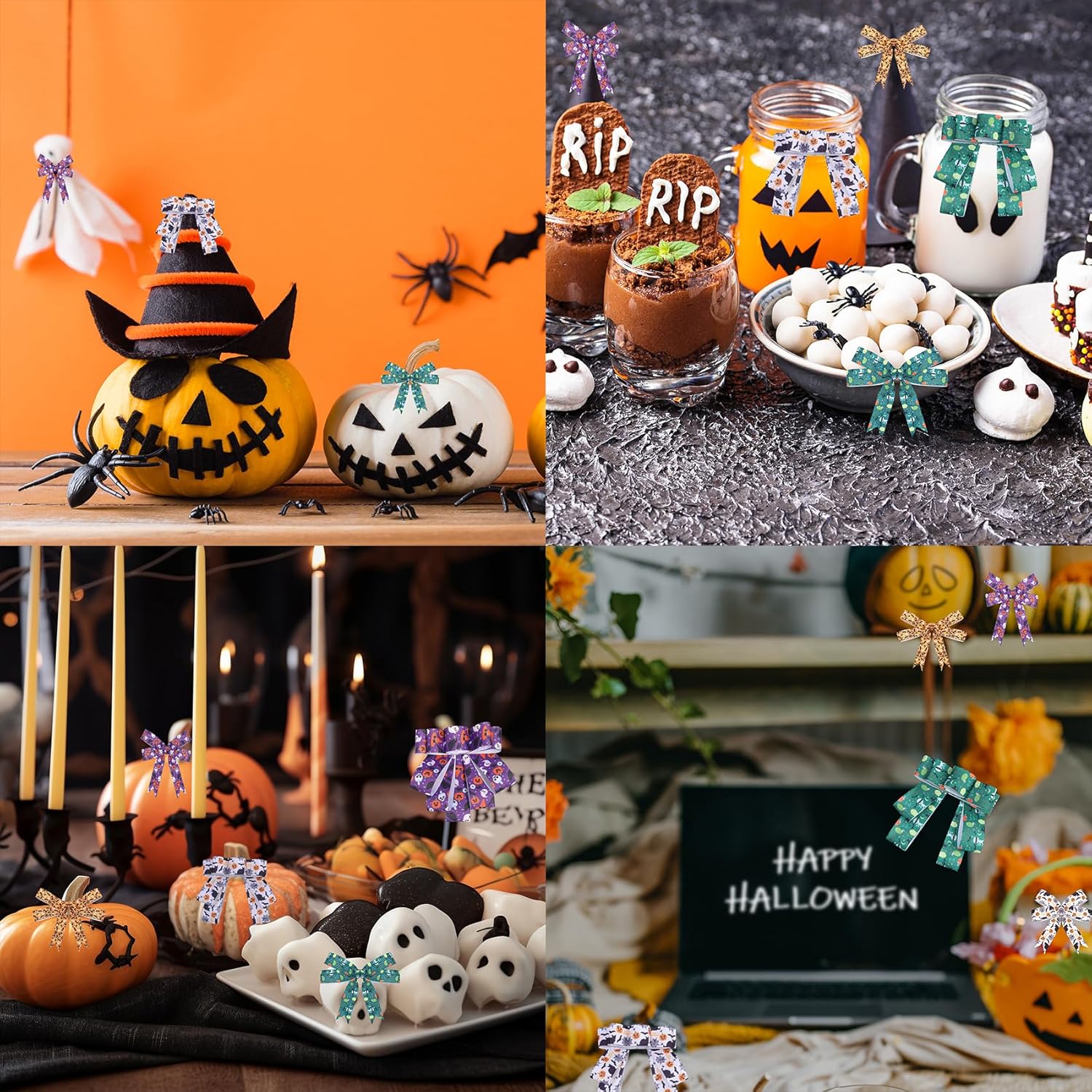Hiswan Cinta de grogrén de 1 pulgada para envolver regalos, decoración de Halloween, calabaza, gato negro, fantasma, manualidades, cinta fina para