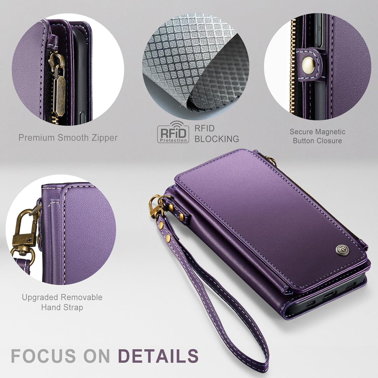 Defencase Funda para iPhone 15 Pro Max, bloqueo RFID, funda tipo cartera para iPhone 15 Pro Max para mujeres y hombres, con tarjetero y cremallera,
