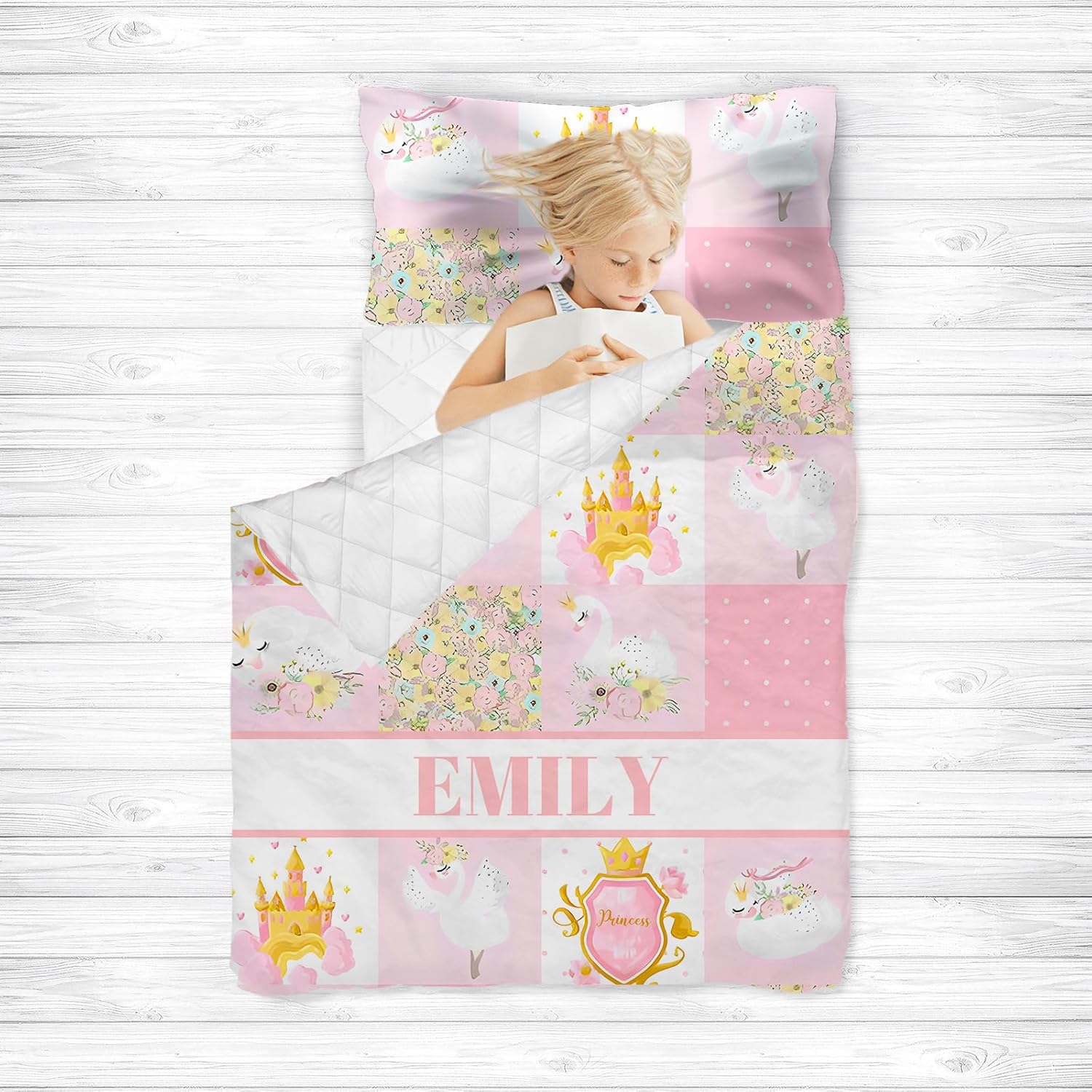 Tapete personalizado para siesta con nombre, saco de dormir de princesa cisne para niñas, colchón de cama personalizado para niños, bolsas de dormir