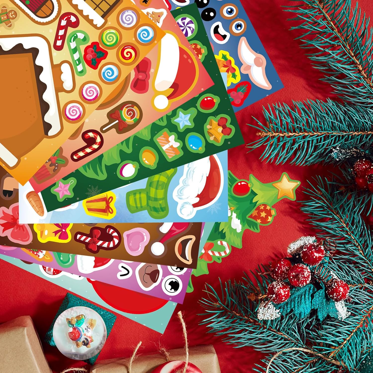 Calcomanías de cara de Navidad para niños y adultos, lindas calcomanías de fiesta de Feliz Navidad, a granel para calabazas y botellas de agua,