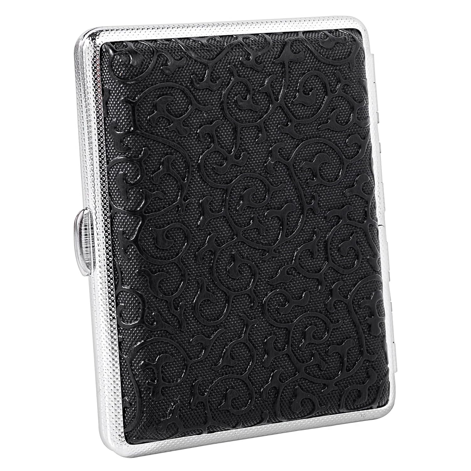 Un estuche de cigarrillos de metal moderno y ultrafino con un clip de resorte de doble cara y un patrón de hierba de espiga retro (16 Tangcao negro)