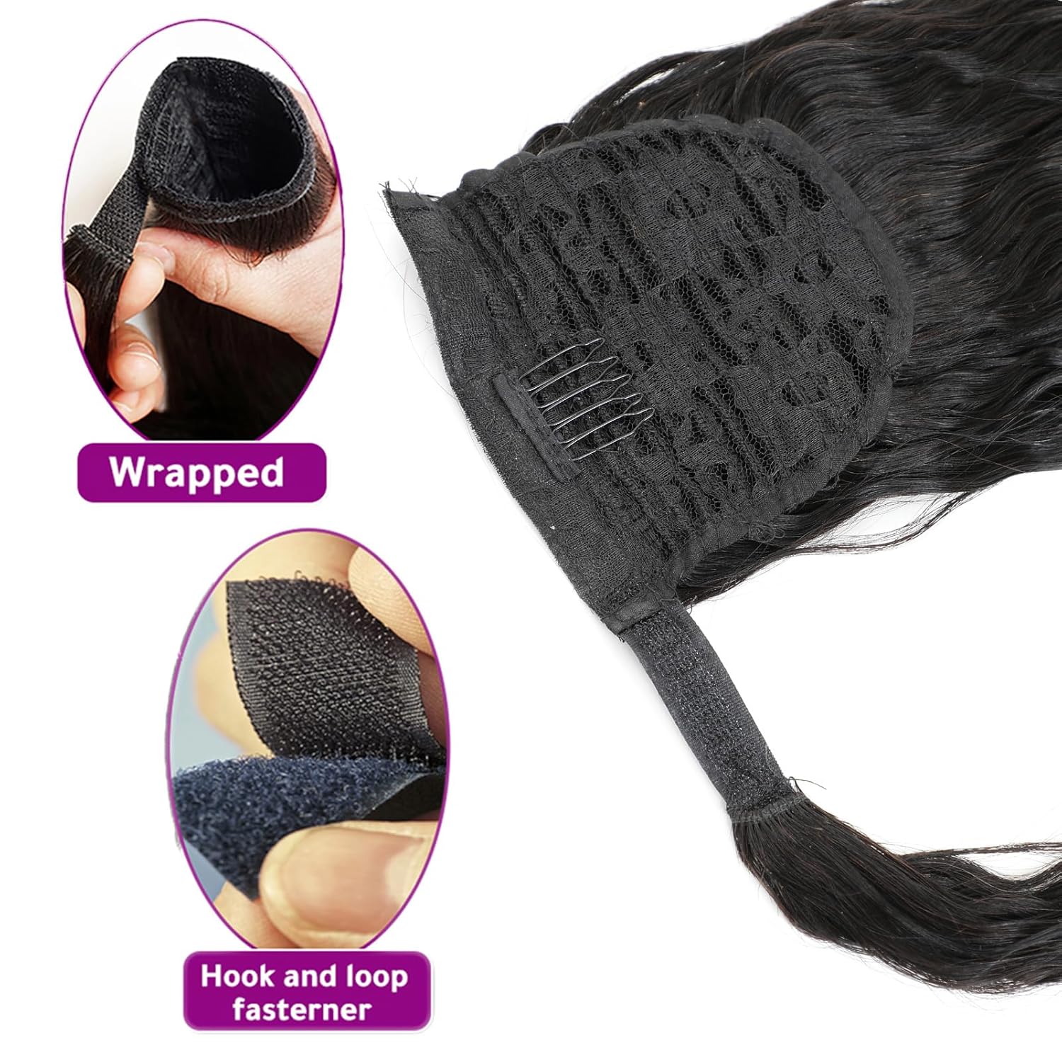 Extensión de cola de caballo de cabello humano, onda de agua, pasta mágica, ondulado, natural, coleta de caballo rizada 100% real, extensiones de