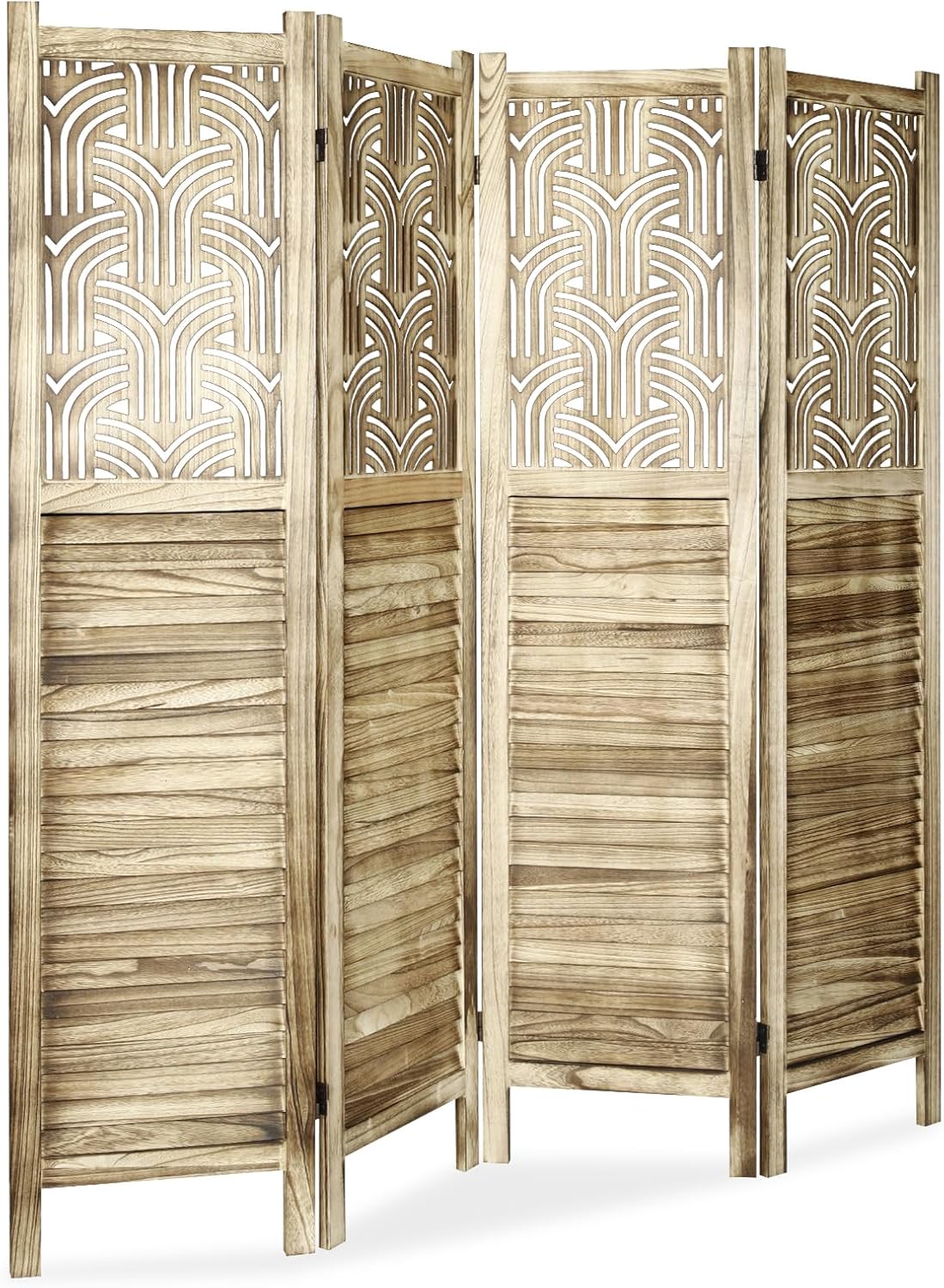 ECOMEX Divisores de habitación de 4 paneles totalmente montados de 5.6 pies tallados y pantallas plegables, pantalla divisora de madera