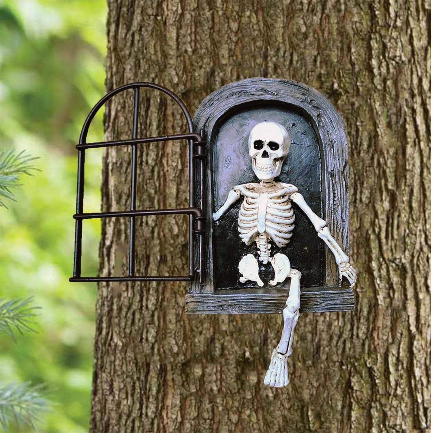Decoraciones de esqueleto aterrador de Halloween, decoración divertida de árbol de jardín, esculturas de jardín de Halloween al aire libre para