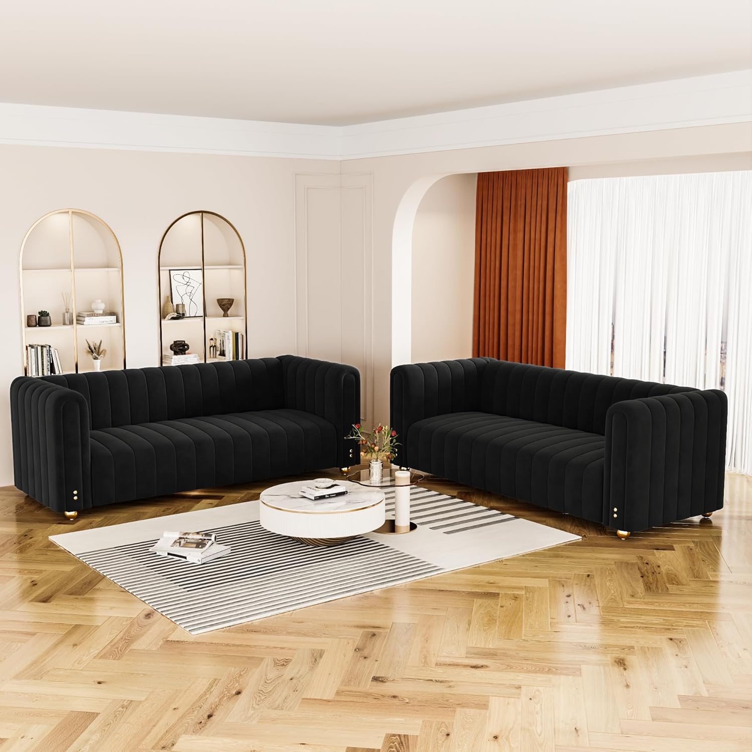 ZHIXING – Moderno sofá de terciopelo de 81.3 pulgadas para sala de estar, cómodo sofá de oficina tapizado de 3 plazas con reposabrazos altos y patas