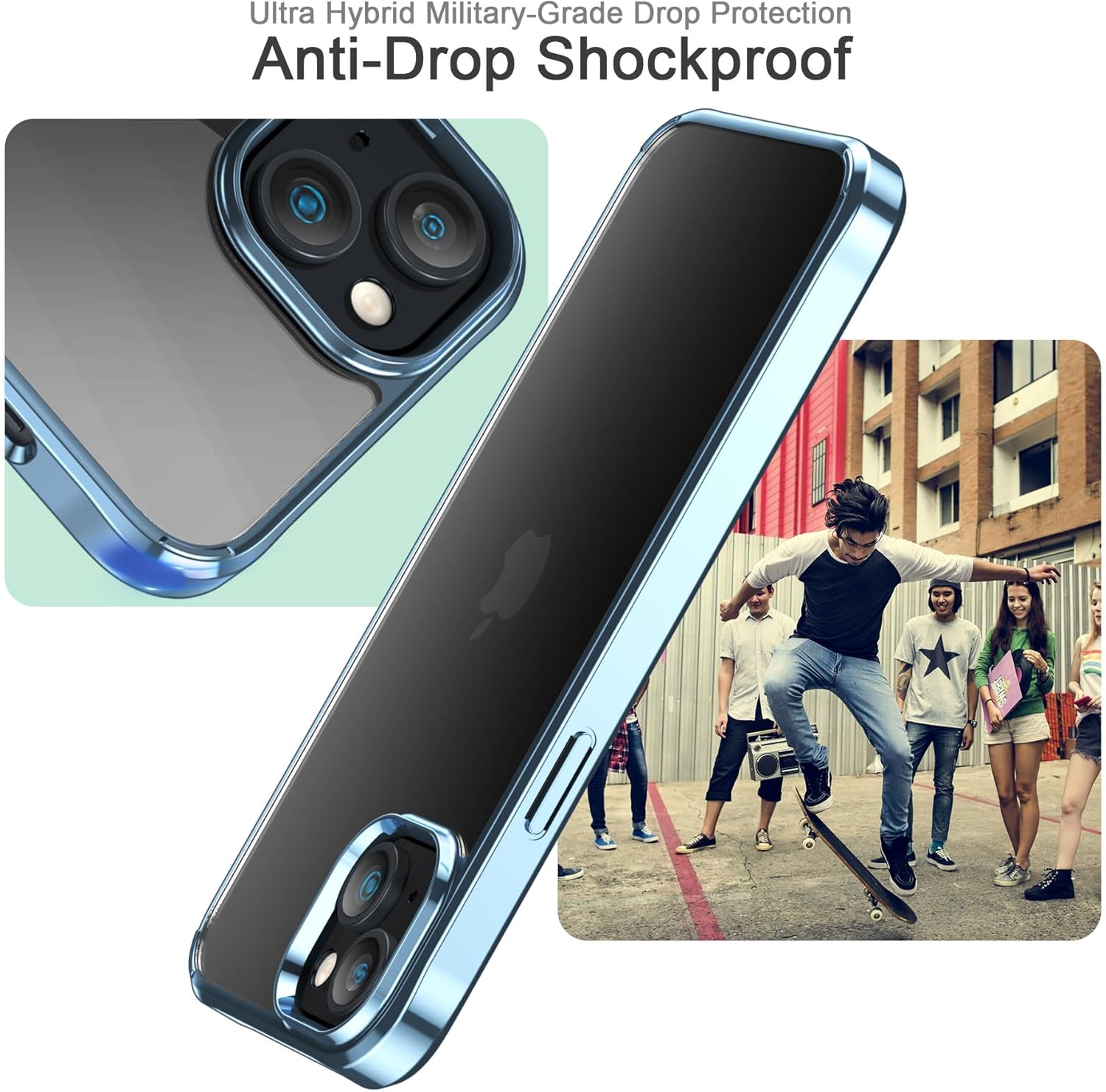 Foluu Funda ultradelgada para iPhone 15 Plus de 6.7 pulgadas con protector de pantalla de vidrio templado y protector de lente de cámara, chapado