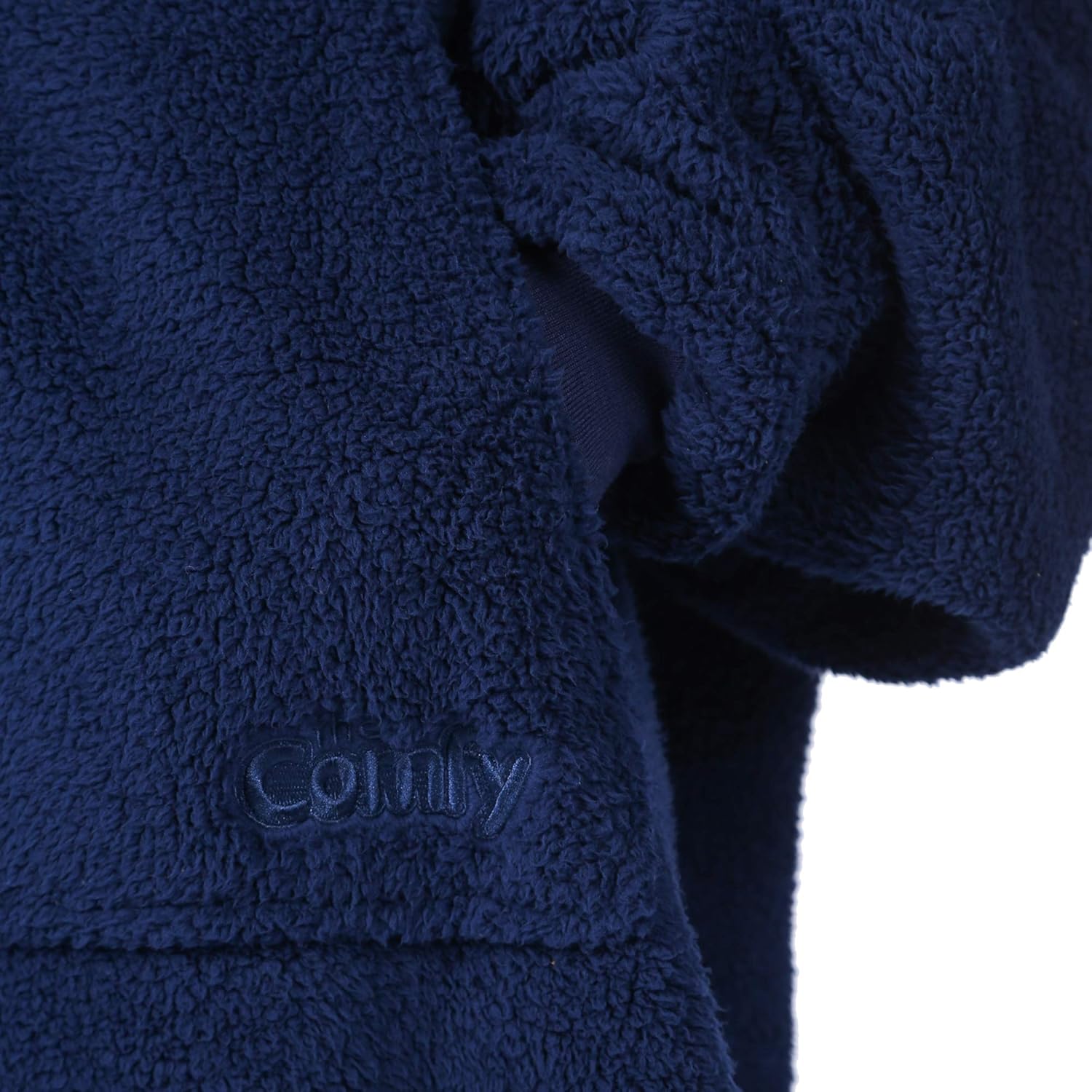 THE COMFY – Manta sherpa usable de gran tamaño, cierre de cremallera de 14, diseño osito de peluche de color café, tanque de tiburón color azul