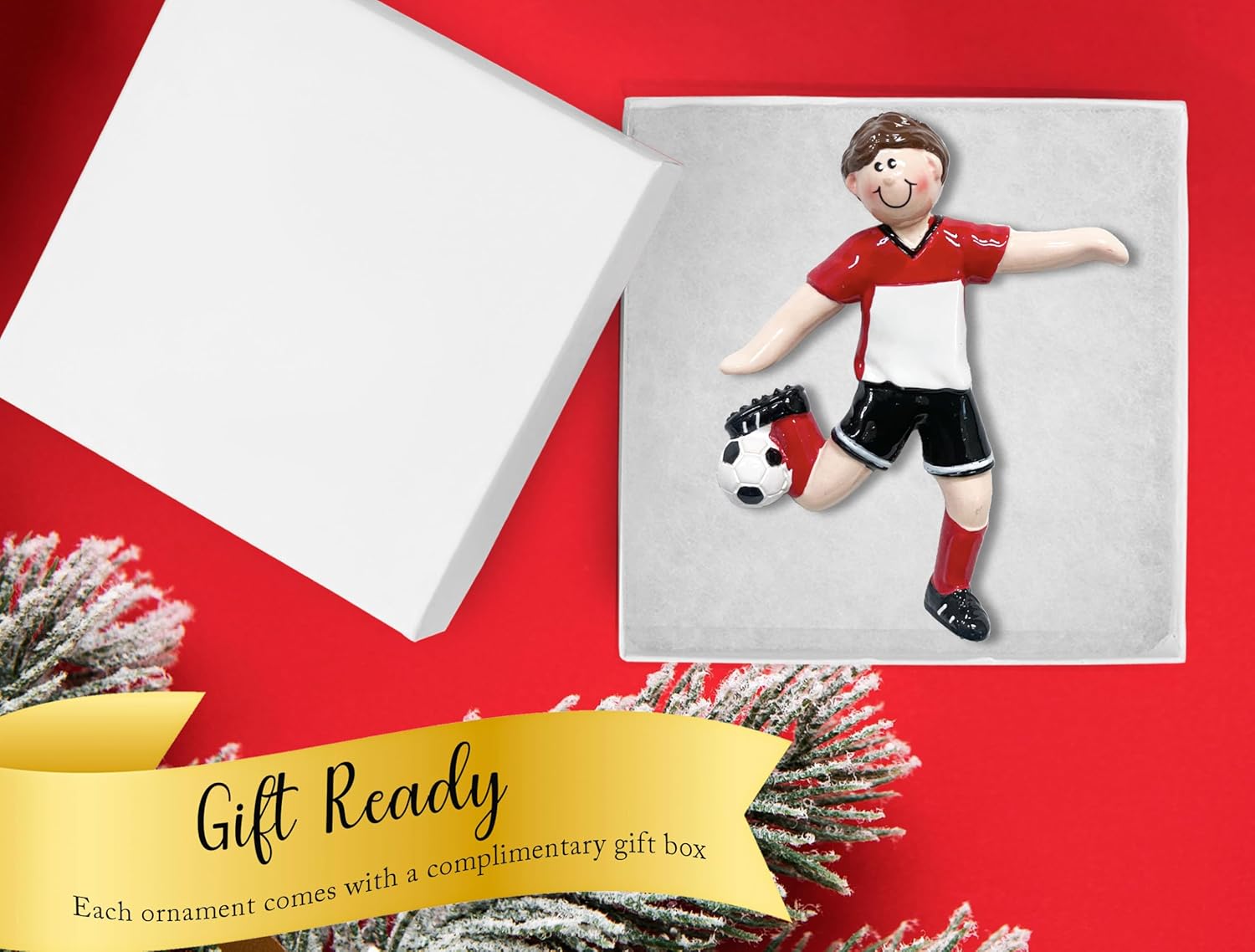 UniqXmas Adorno de Navidad personalizado para niño de fútbol 2023  Personalización gratuita  Figura de jugador masculino pateando la pelota para el