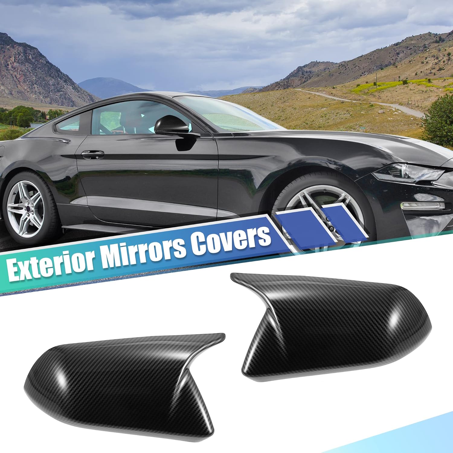 X AUTOHAUX 1 par de cubierta de espejo retrovisor lateral de ala de puerta, carcasa de fibra de carbono, color negro para Ford para Mustang 2015-2022