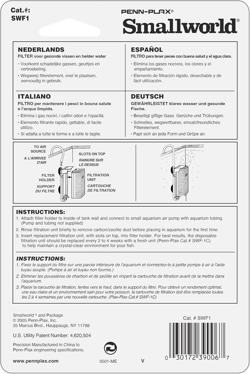 Penn-Plax Small World SWF1C – Cartuchos de repuesto para medios de filtro de acuario (paquete de 2) – Seguro para instalaciones de agua dulce y