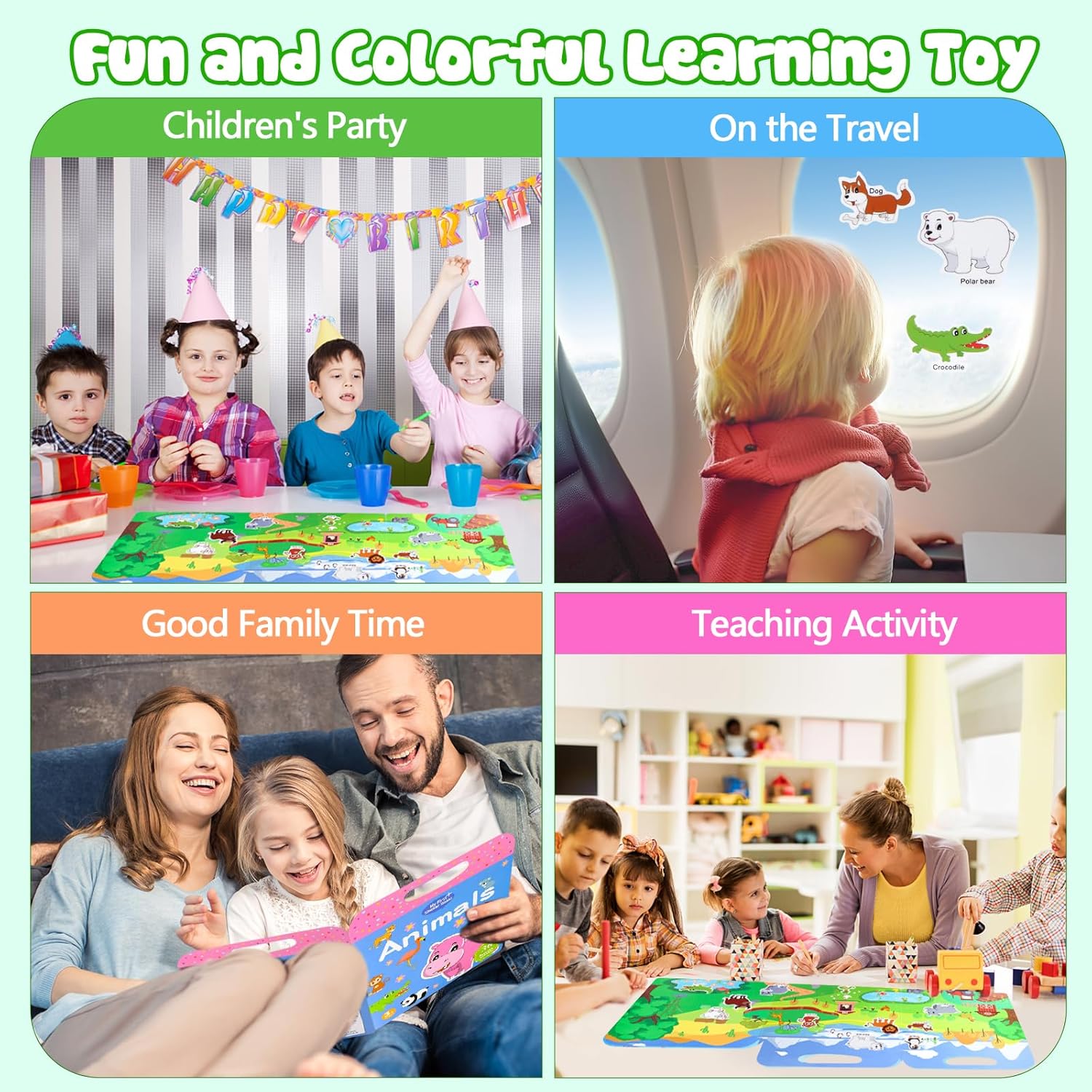 Visfun – Libros de calcomanías reutilizables para niños, libro silencioso de gelatina divertida, calcomanías de viaje, impermeables, libro de