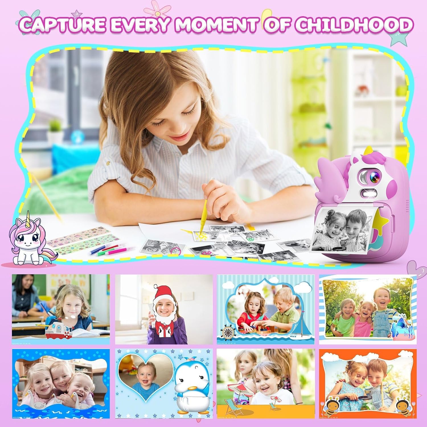 Cámara para niños, impresión instantánea, cámara instantánea de 12 MP y 1080P para niños con tarjeta 32G y papel de impresión, cámara de video