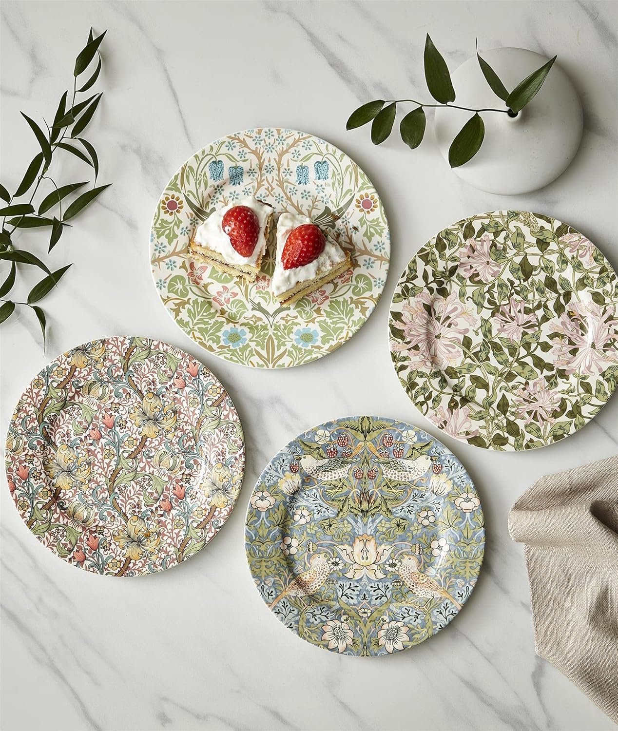 Morris & Co. – Platos de postre  Juego de 4 platos redondos de 8 pulgadas para postre, aperitivos y cena, hechos de porcelana fina, aptos para