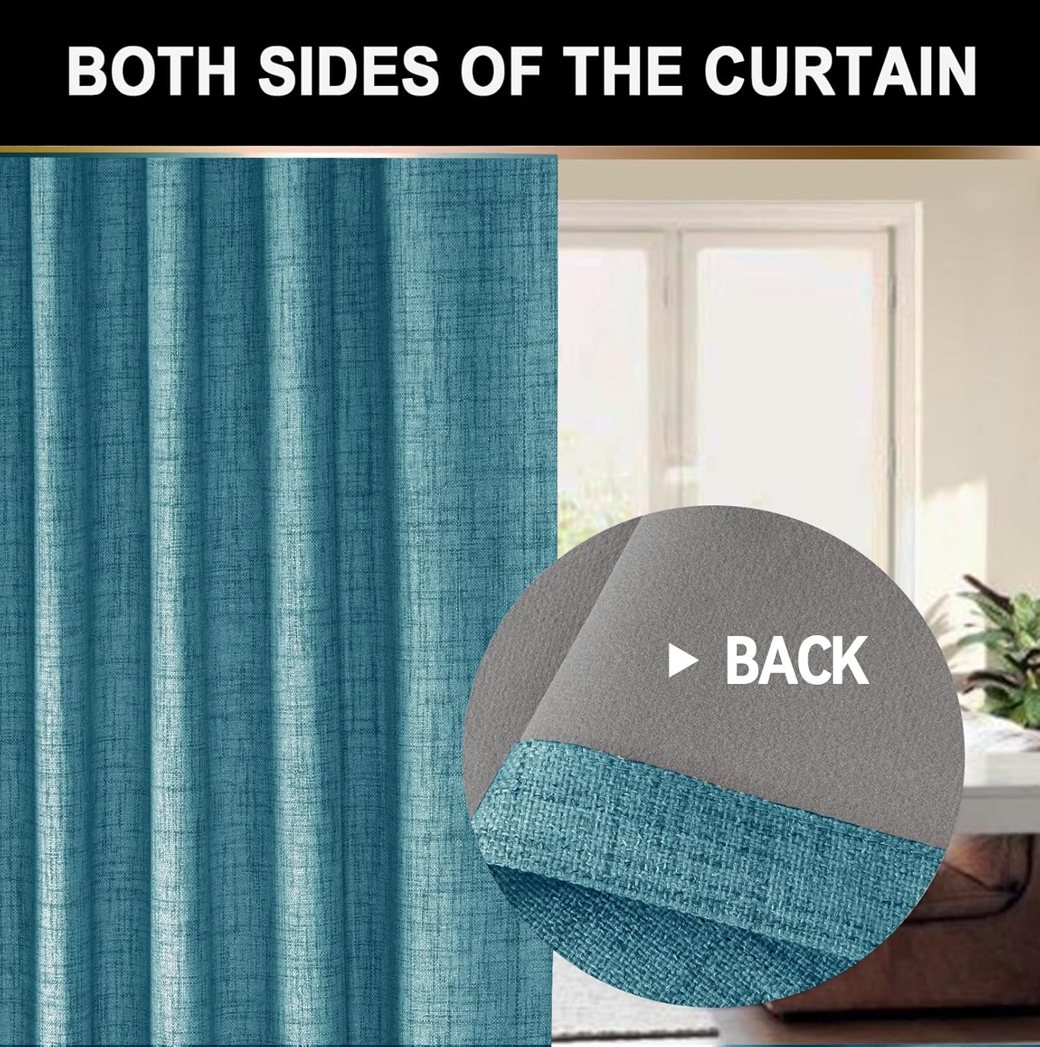 100% Blackout Shield Cortinas opacas de lino de 84 pulgadas de largo, juego de 2 paneles, anillos de clipcortinas opacas con bolsillo para barra,