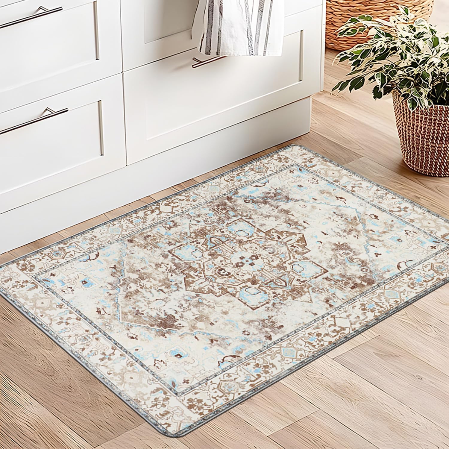 Cekene Juego de 2 alfombras y tapetes acolchados para cocina, antifatiga, tapetes de cocina para piso, tapetes de cocina estilo bohemio de granja,