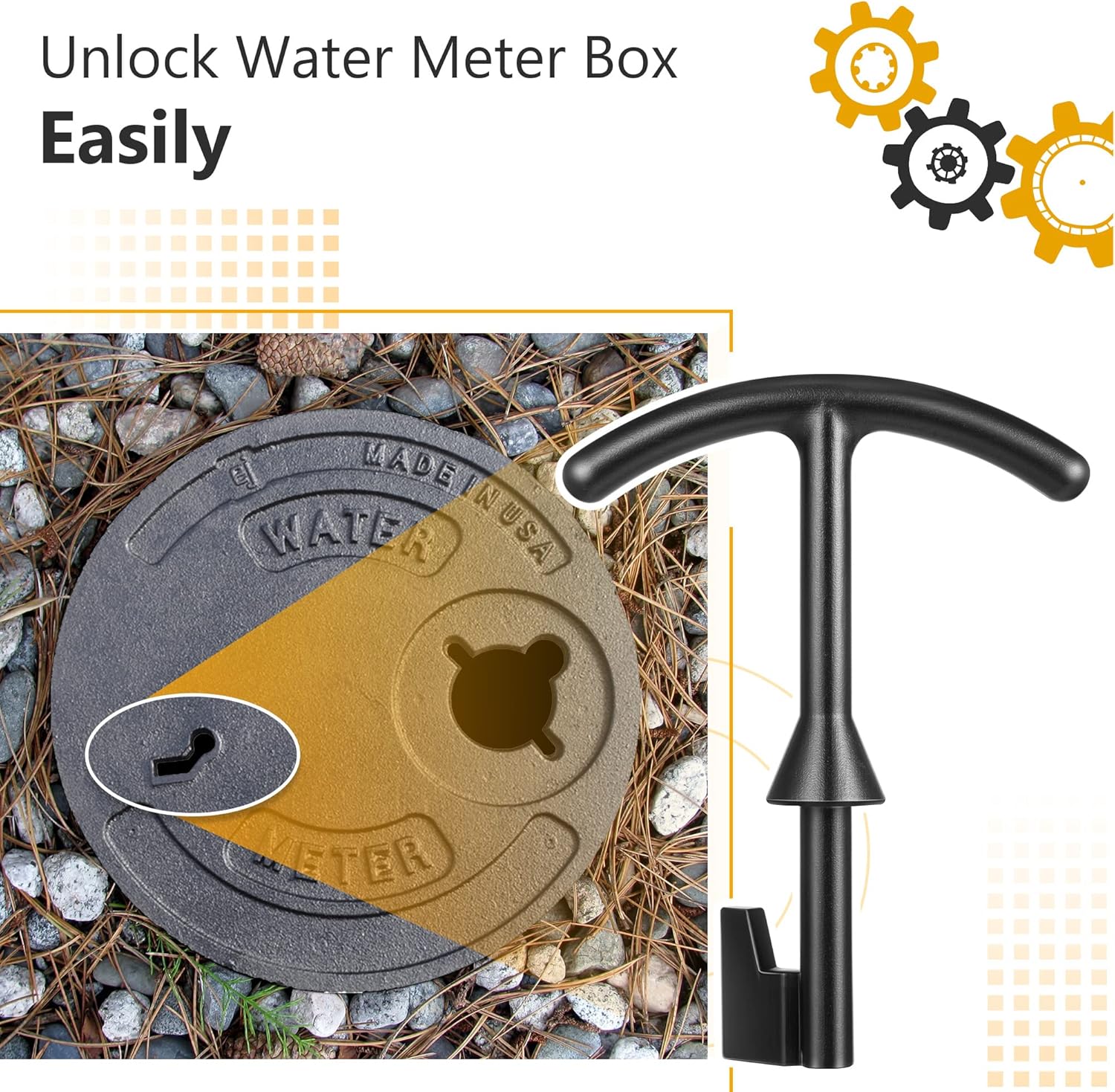 Feekoon Llave de caja del medidor de agua, cubierta del medidor de agua, herramienta de apertura de tapa, gancho de llave en T de metal de calidad