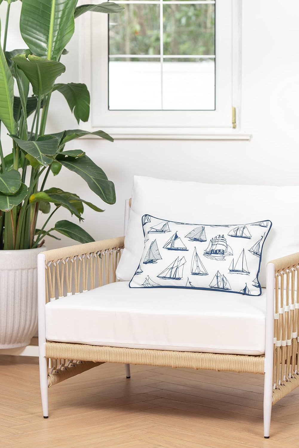 Hofdeco Premium Coastal Hampton Style – Funda de almohada lumbar para interiores y exteriores, solo 12 x 20 pulgadas, resistente al agua para patio