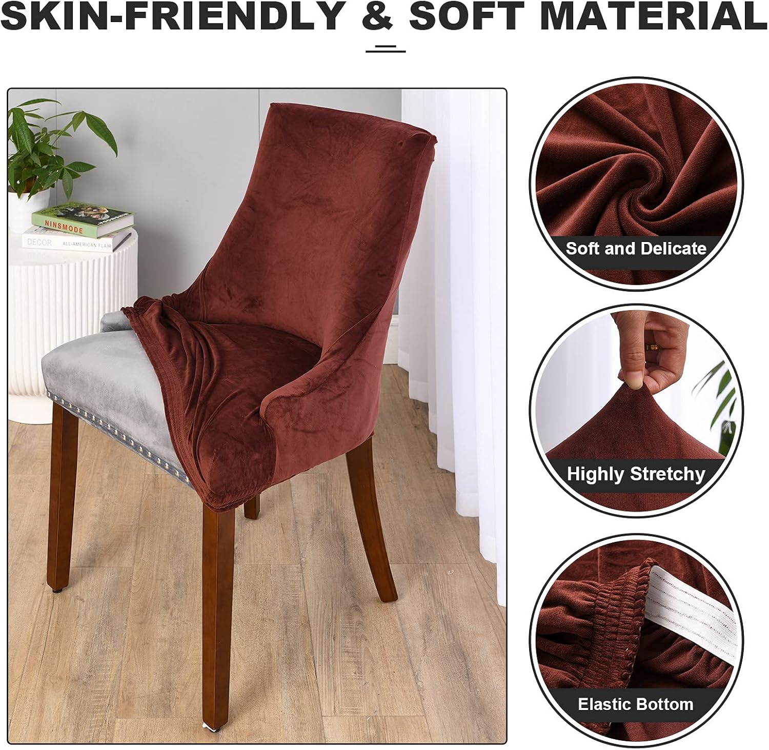 MIFXIN Wingback – Fundas para silla lateral de comedor, paquete de 2 fundas elásticas de terciopelo para silla inclinada, fundas de asiento para