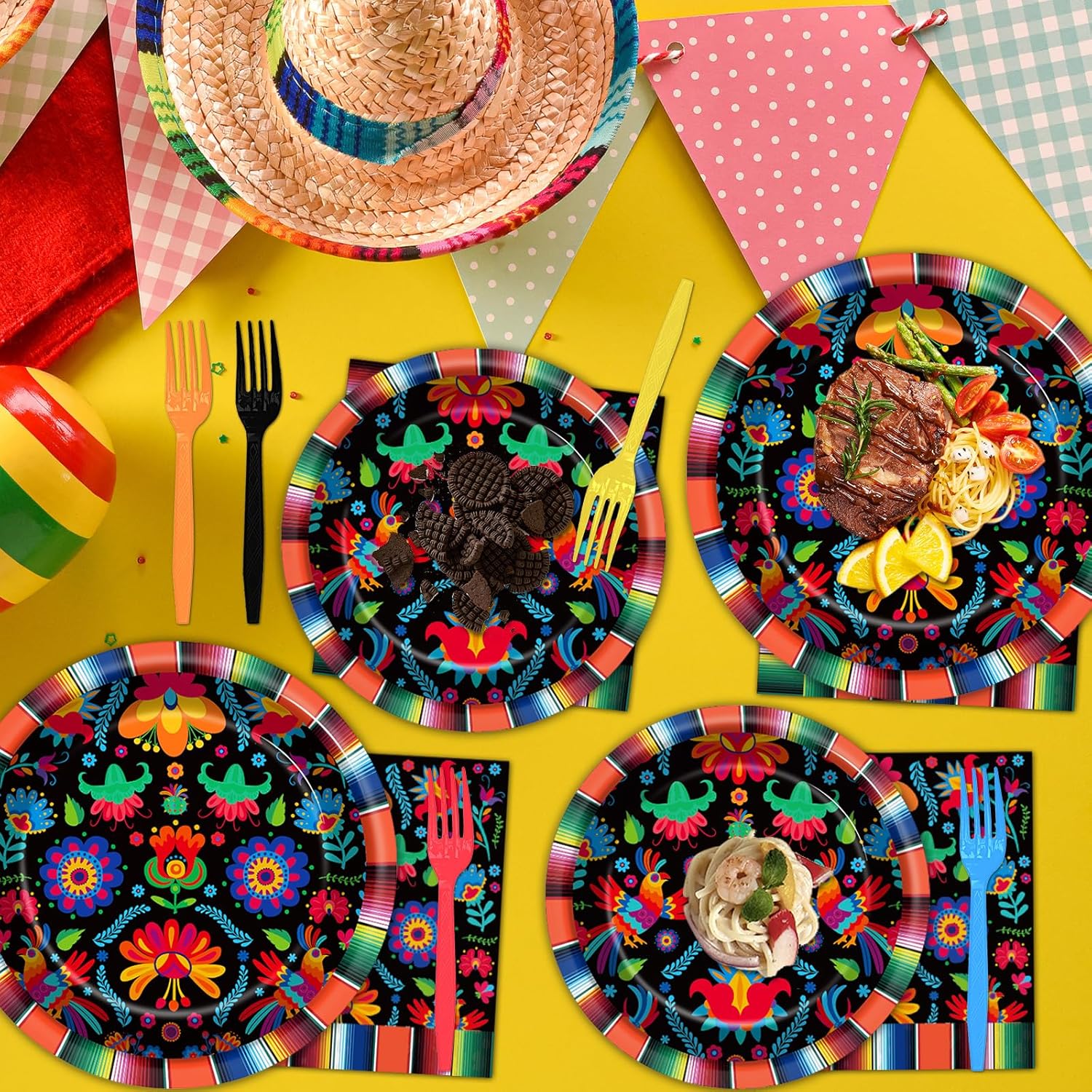 100 platos y servilletas para fiesta mexicana, suministros de fiesta del Cinco de Mayo, México, juego de vajilla para decoración de fiesta para el