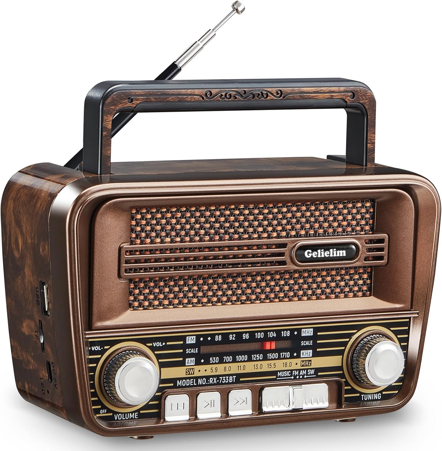 Gelielim Radio retro AM FM, radio portátil de onda corta con la mejor recepción, altavoz Bluetooth 5.3, funciona con pilas, compatible con tarjeta