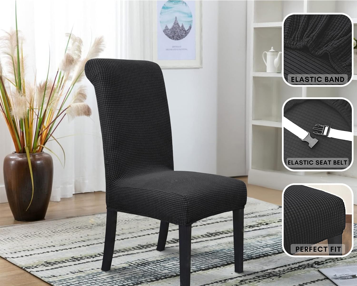 SPRINGRICO Paquete de 4 fundas para sillas de comedor con cinturón de seguridad, fundas elásticas para sillas Parsons lavables, fundas protectoras