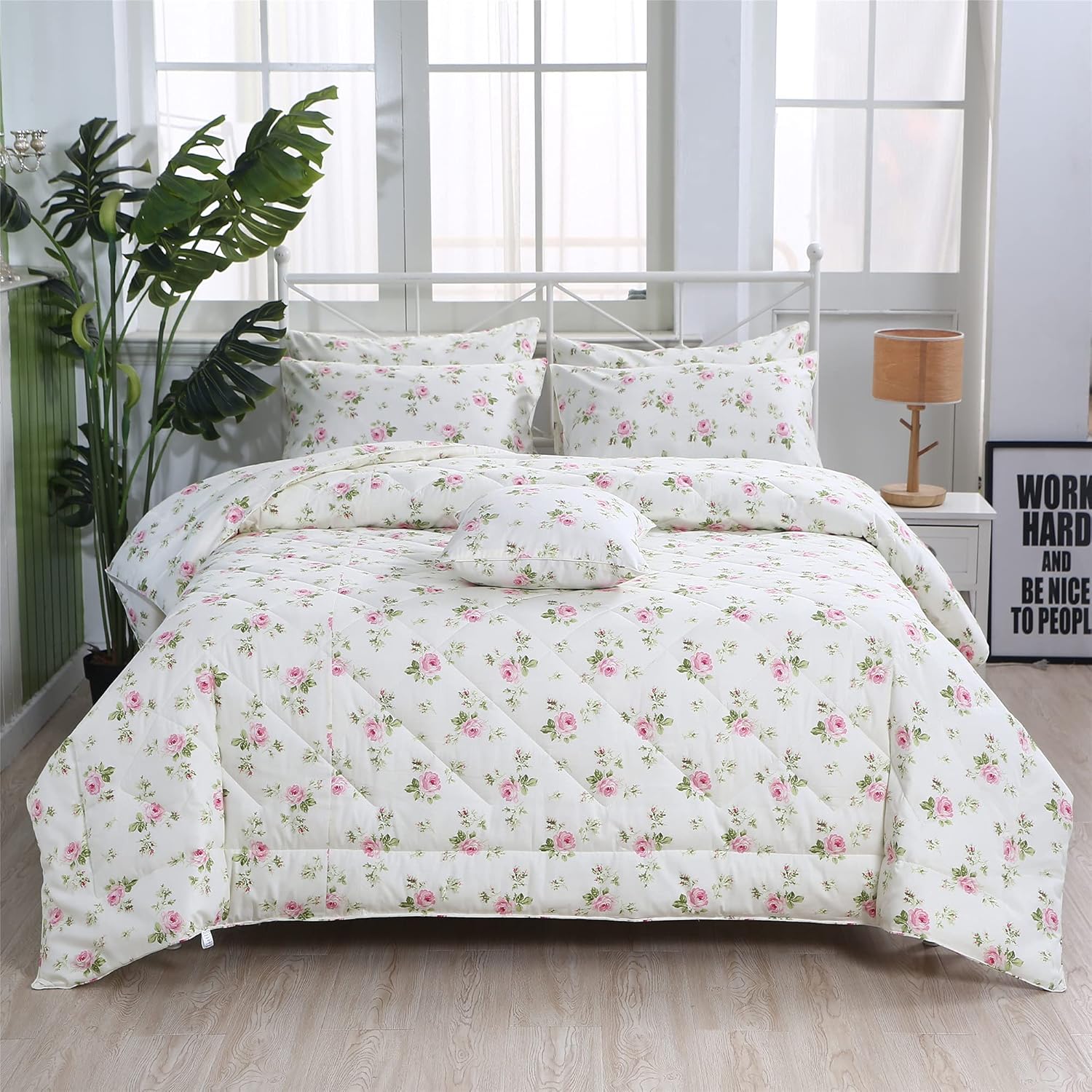 FADFAY Juego de edredón floral de 3 piezas, tamaño King, vintage, floral, de verano, 100% tela de algodón con relleno interior de microfibra suave,