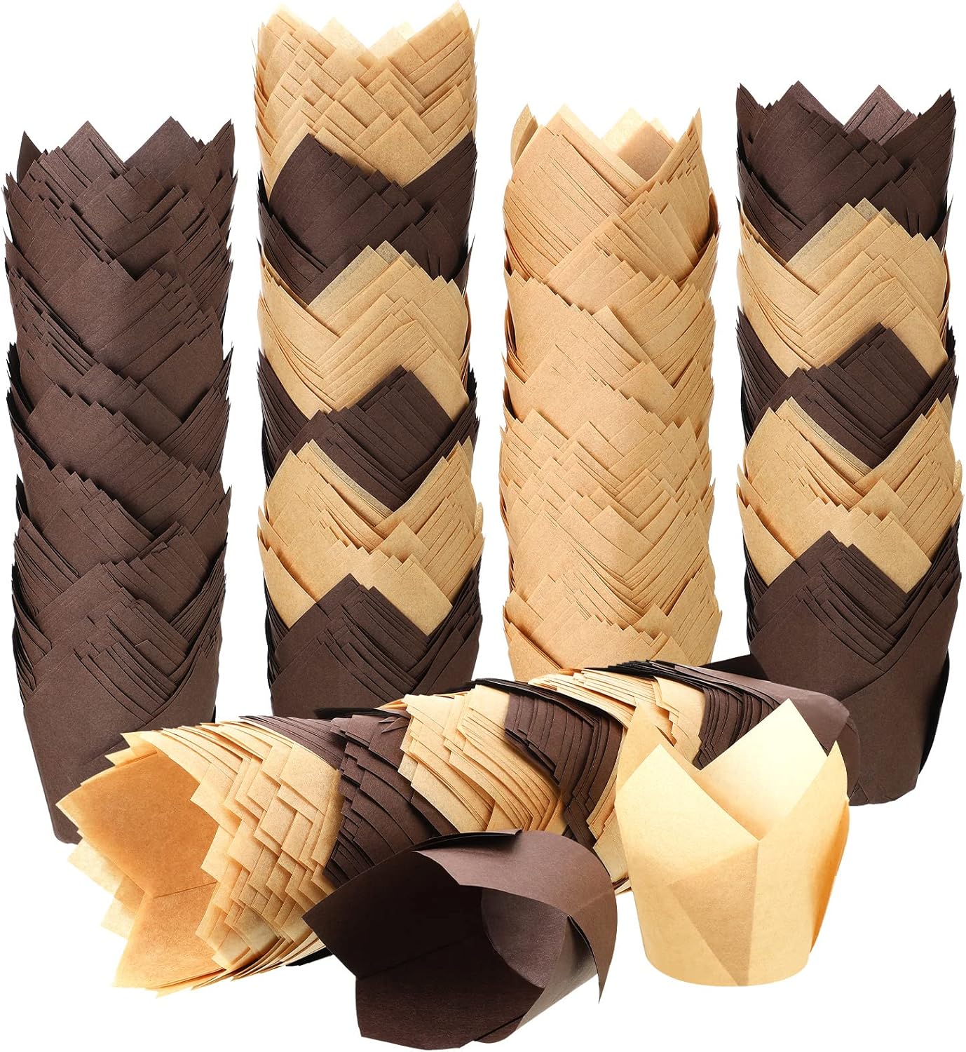 400 forros de tulipanes para cupcakes para hornear, moldes de tulipán para muffins, envoltorios a prueba de grasa, soportes para tazas de hornear