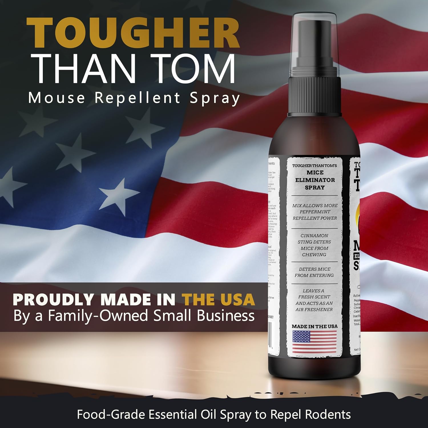Tougher Than Tom Aerosol repelente de ratones, paquete de 3, 8 onzas líquidas de aceite de canela y menta prémium en aerosol para roedores,