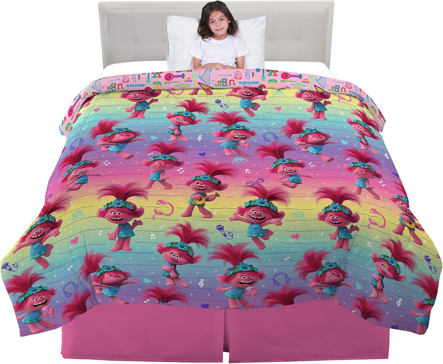 Franco Ropa de cama para niños, edredón de microfibra suave, tamaño matrimonial, Trolls World Tour