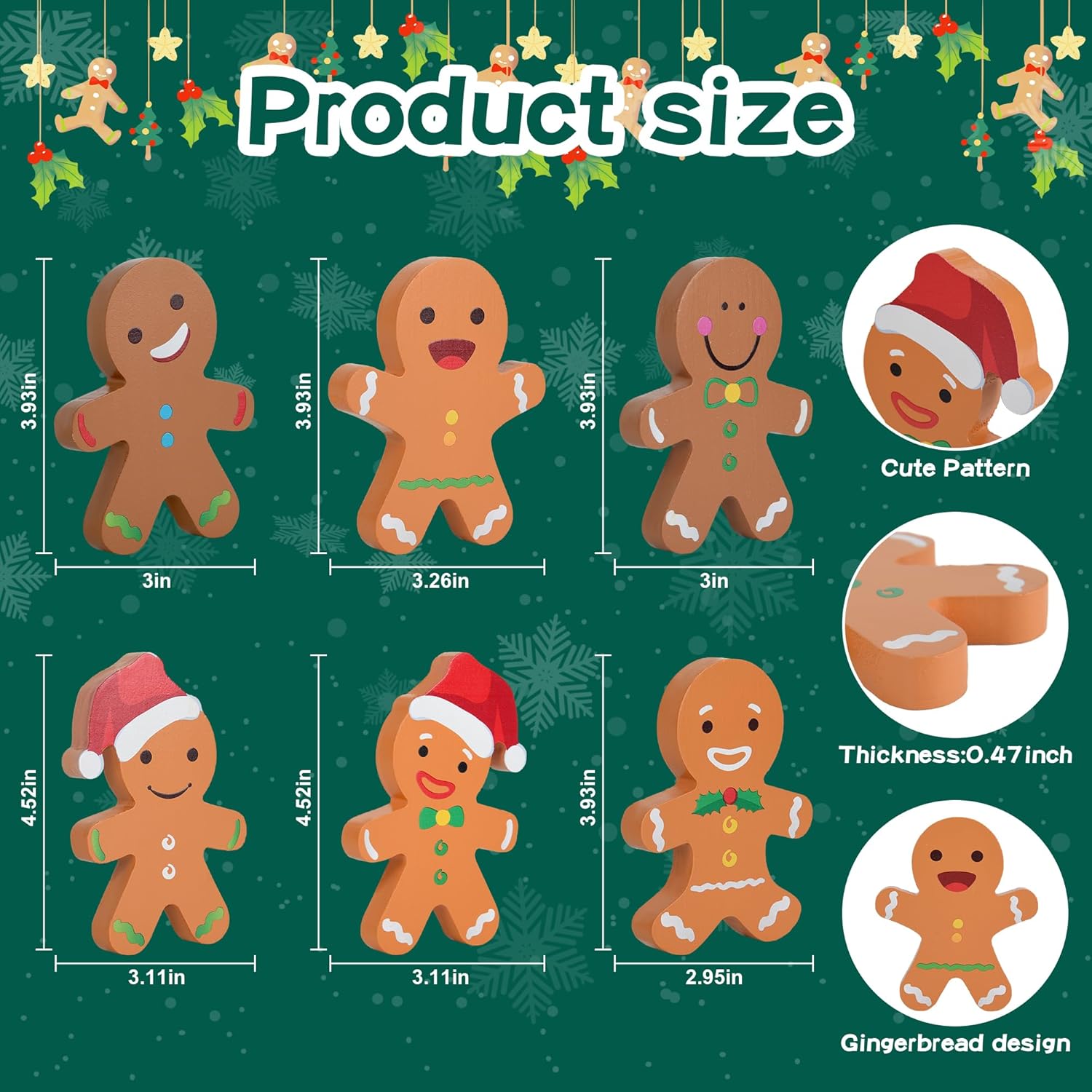 6 piezas de pan de jengibre decoraciones navideñas de hombre de jengibre de Navidad, letreros de madera decorativos de granja para mesa de invierno