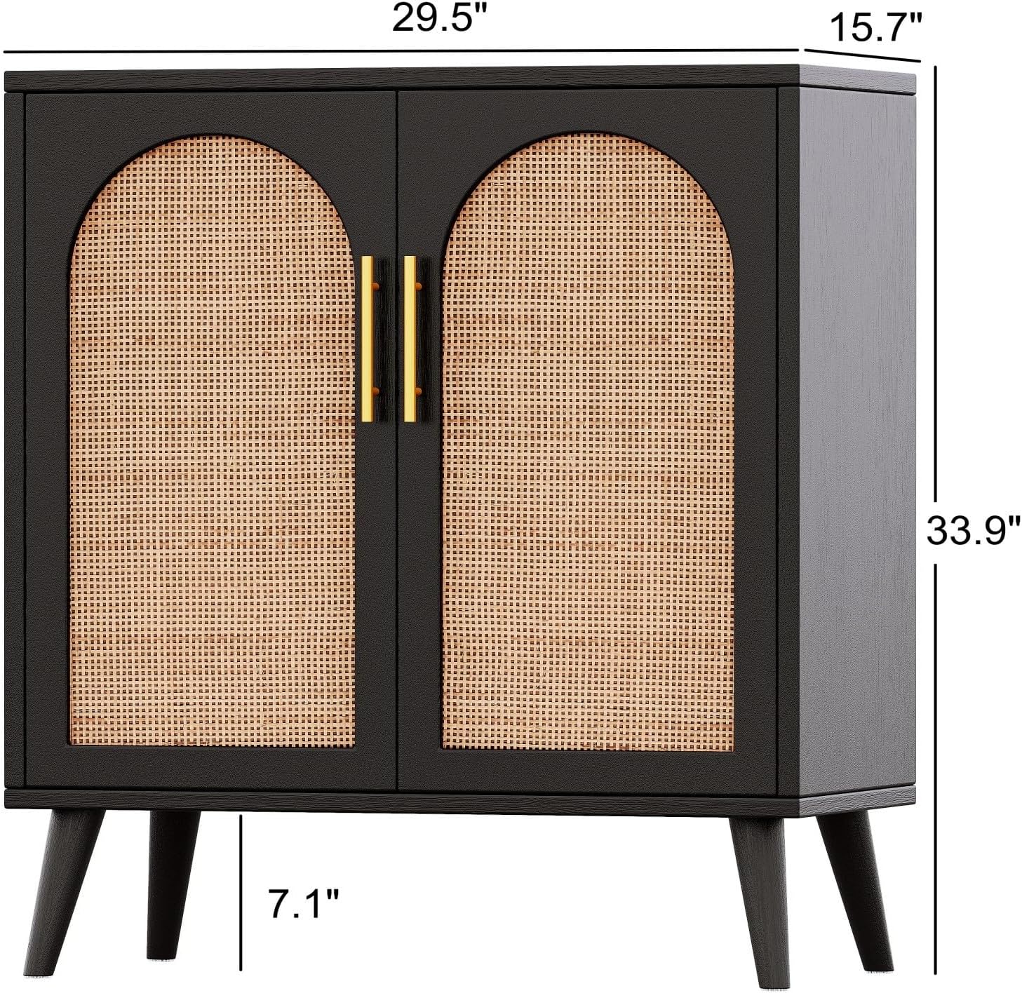 Rovaurx Gabinete de almacenamiento de ratán con puertas, gabinete de piso de baño de acento, armario de buffet moderno para sala de estar, entrada,