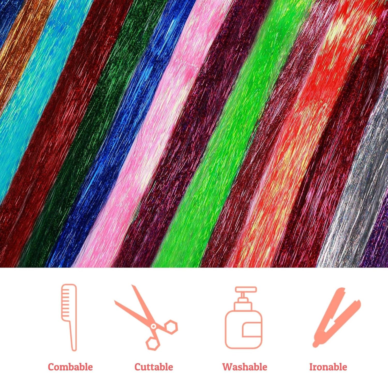 Mei Aid Kit de oropel para el cabello con herramienta, resistente al calor, 16 colores, 3200 hebras, 200 cuentas, 47 pulgadas, kit de oropel de pelo