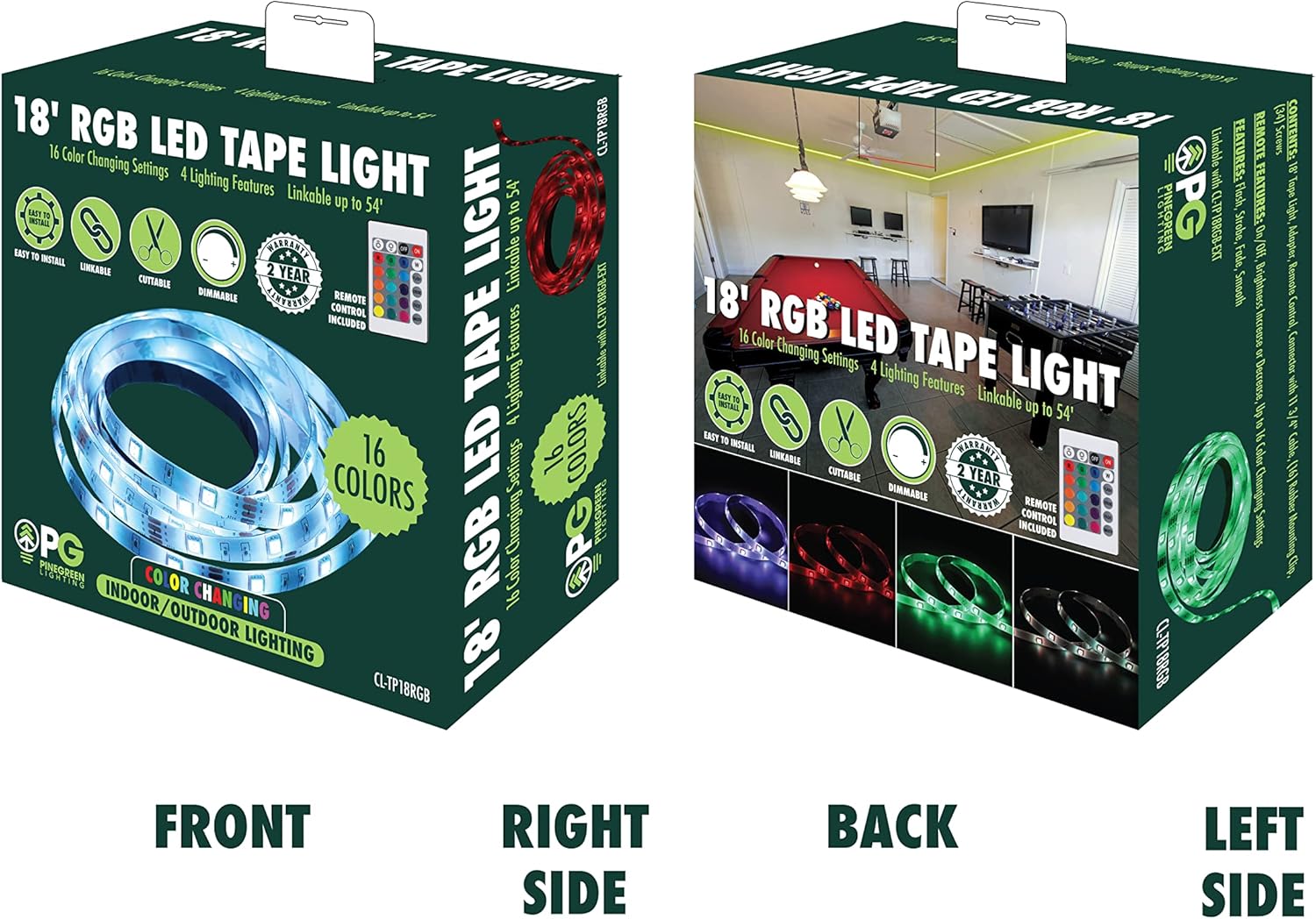 Tira de luz LED RGB, cinta de luz de 18 pies con control remoto, luces LED enlazables para dormitorio, cocina, sala de estar, sala de estar, fiesta