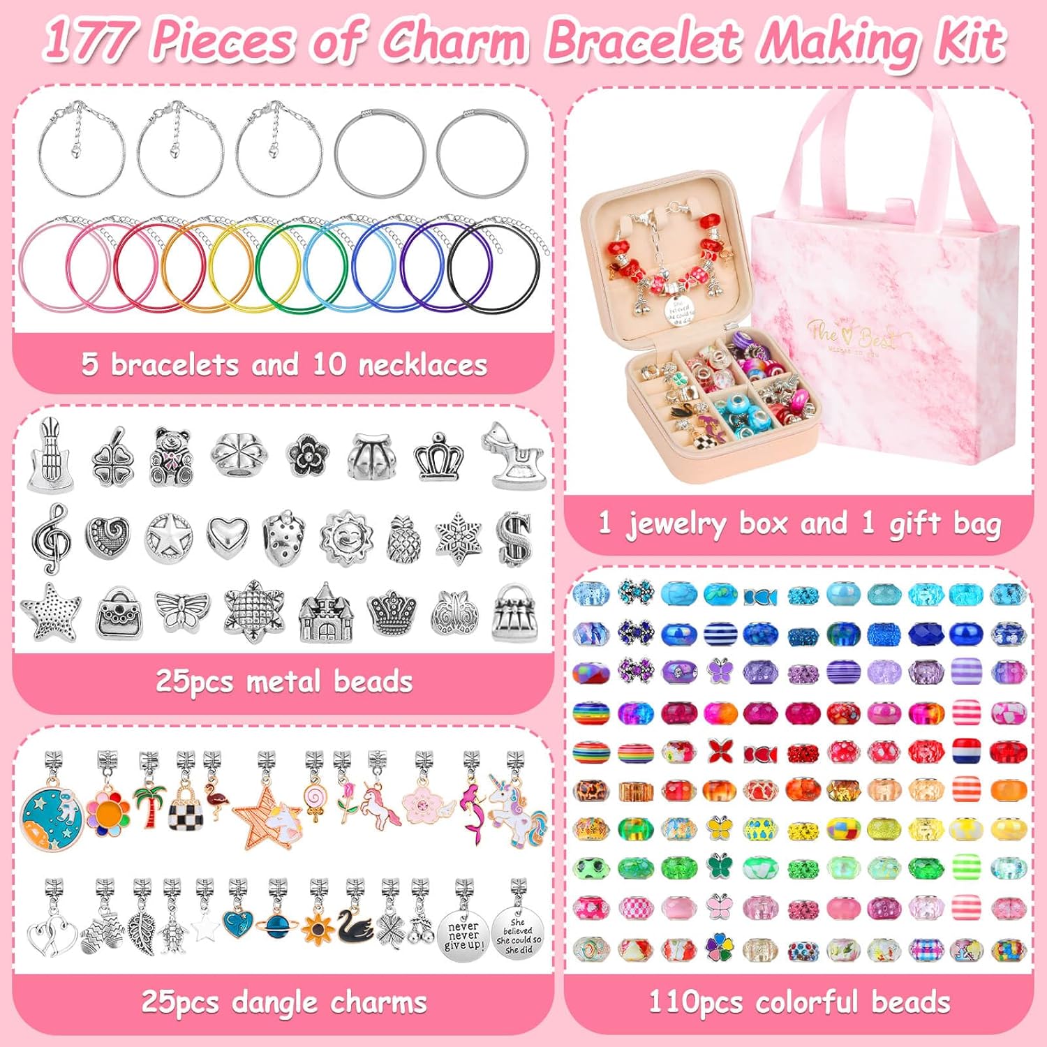 Thrilez Kit de fabricación de joyas para niñas, kit de fabricación de pulseras con dijes para adolescentes, regalos de manualidades y manualidades