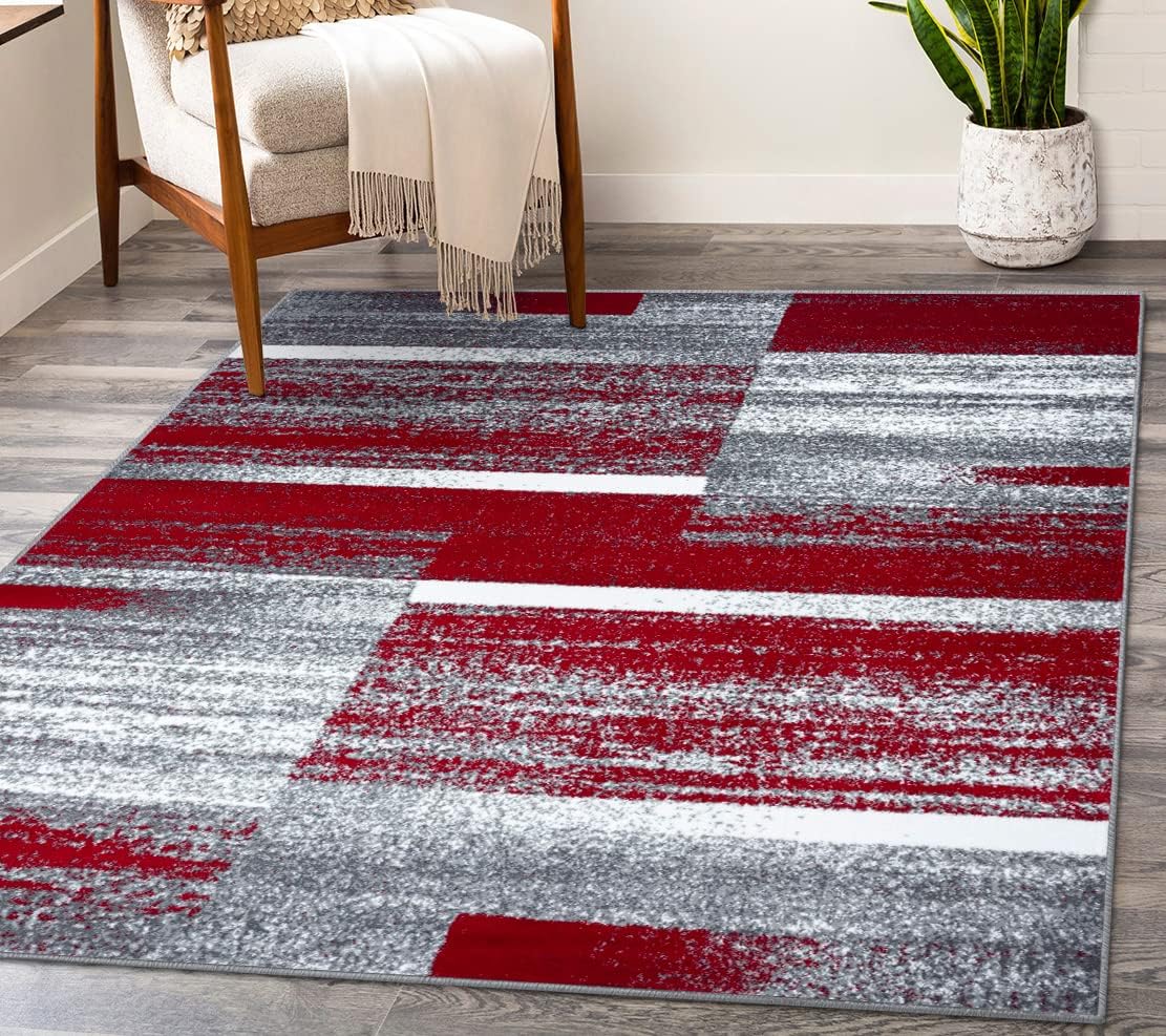 LUXE WEAVERS Lagos Collection 9248 – Alfombra geométrica Art Deco roja de 5 x 7 pulgadas