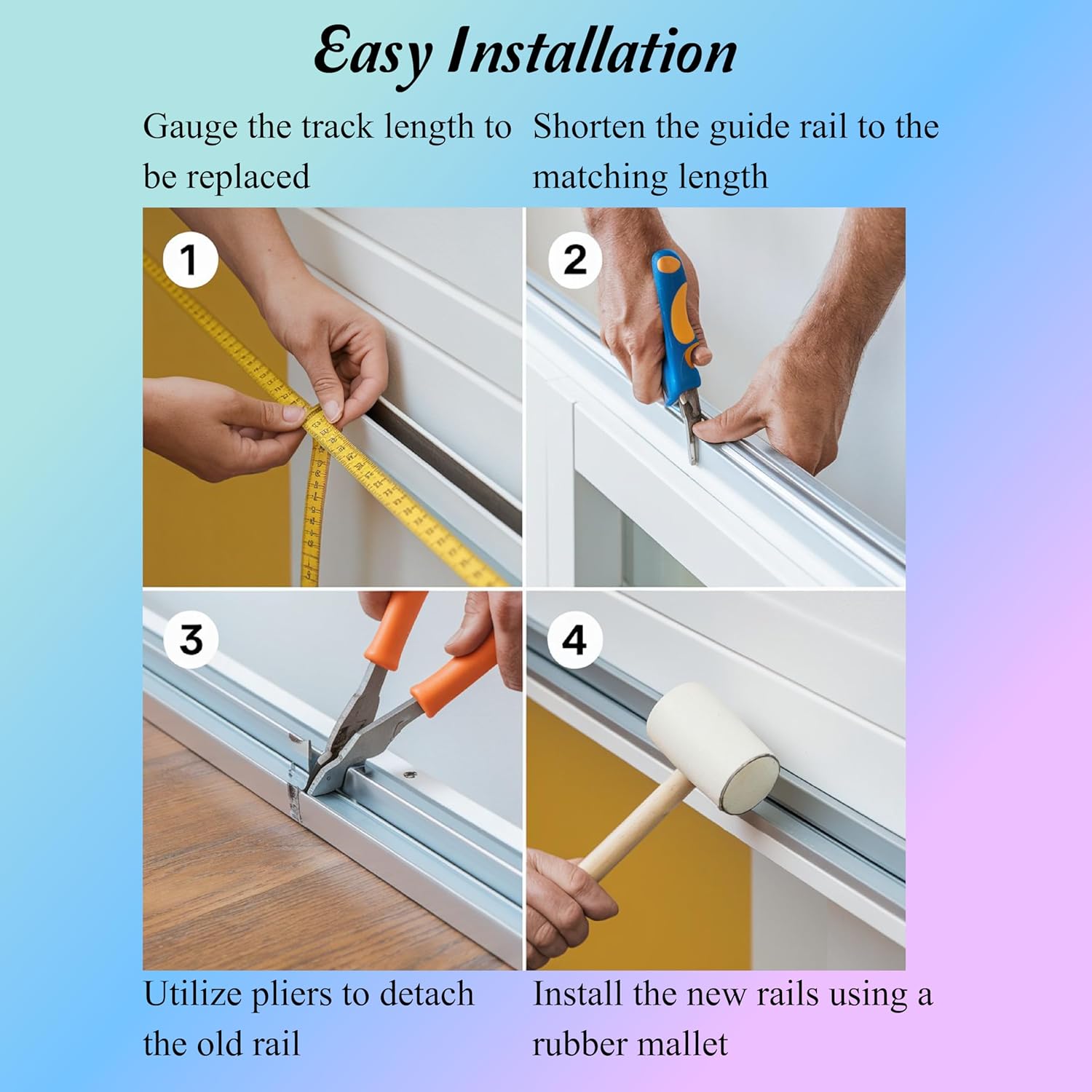 KC Hardware – Riel de puerta corrediza de vinilo de alta calidad, riel de puerta corredera de vidrio ideal con cubierta de acero inoxidable que