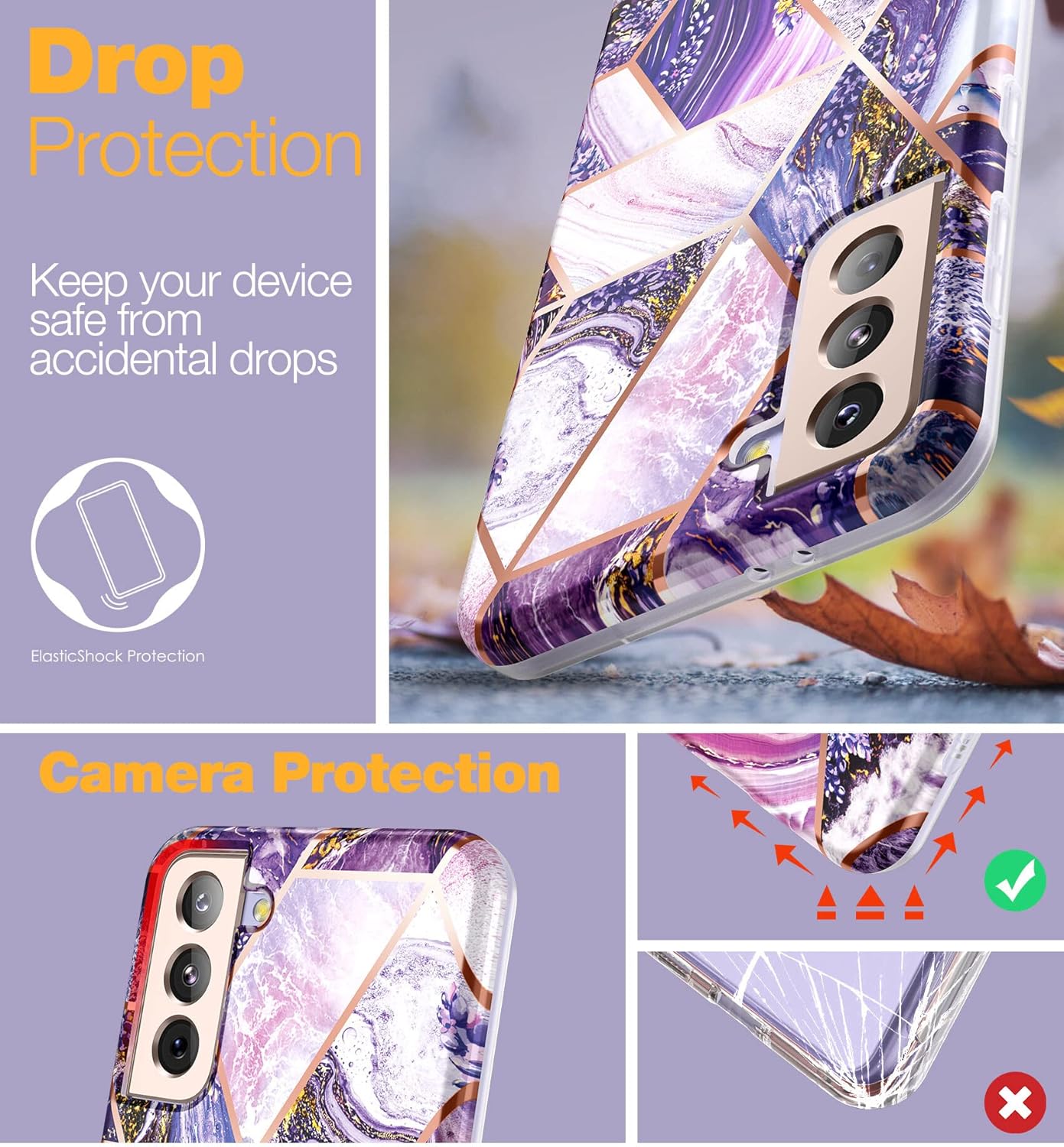 SURITCH Funda de teléfono para Samsung Galaxy S21 de 6.2 pulgadas, cubierta frontal con protector de pantalla integrado, protección de cuerpo