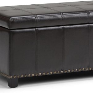 SIMPLIHOME Amelia – Banco otomano rectangular de transición de 33 pulgadas de ancho en curtidores, piel sintética vegana marrón, para sala de estar, SIMPLIHOME Amelia – Banco otomano rectangular de transición de 33 pulgadas de ancho en curtidores, piel sintética vegana marrón, para sala de estar,