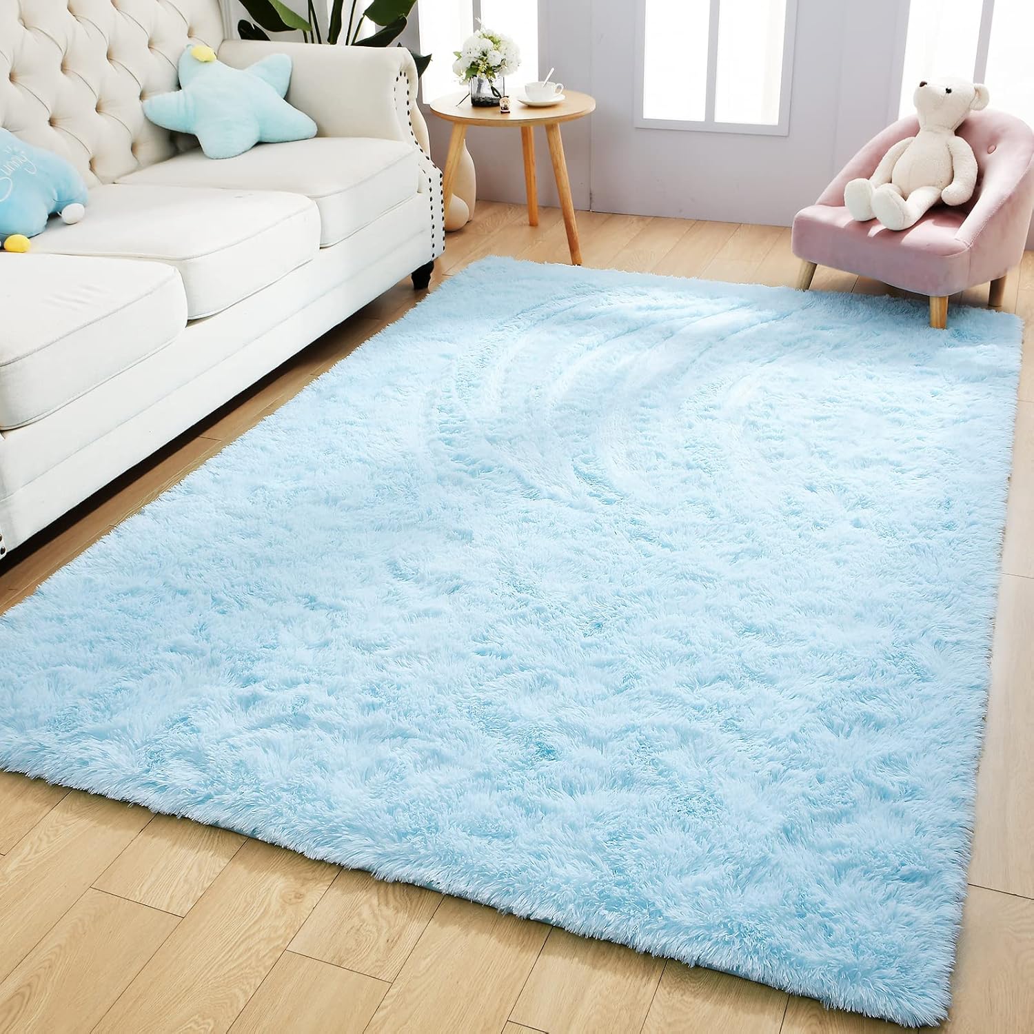Kelarea Alfombra lanuda súper suave y esponjosa, 4 x 6 pies, color azul bebé, alfombra moderna de felpa mullida para interiores para sala de estar,