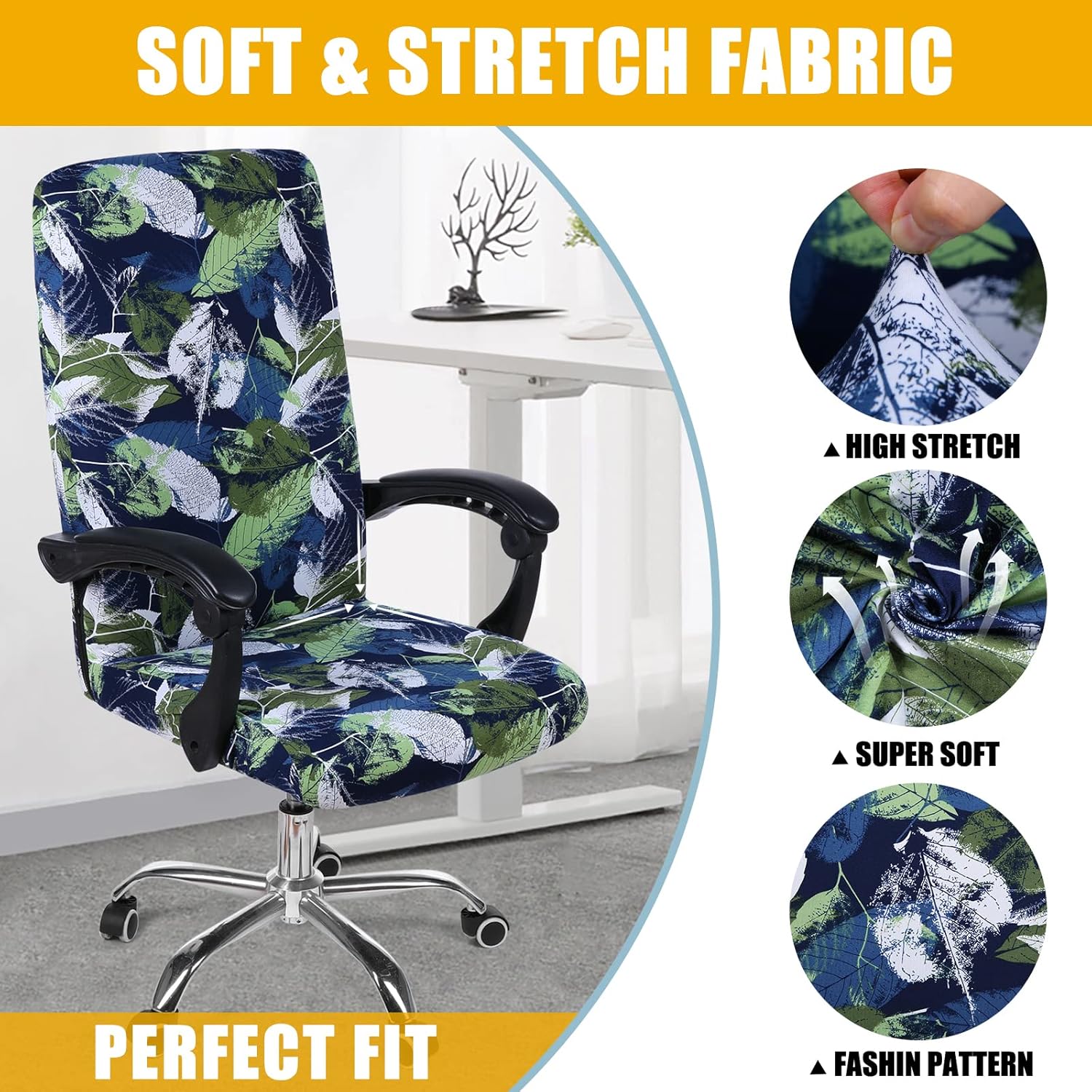smiry – Funda protectora para silla de oficina, cubierta estampada y elástica para silla giratoria, removible, lavable y resistente al polvo con